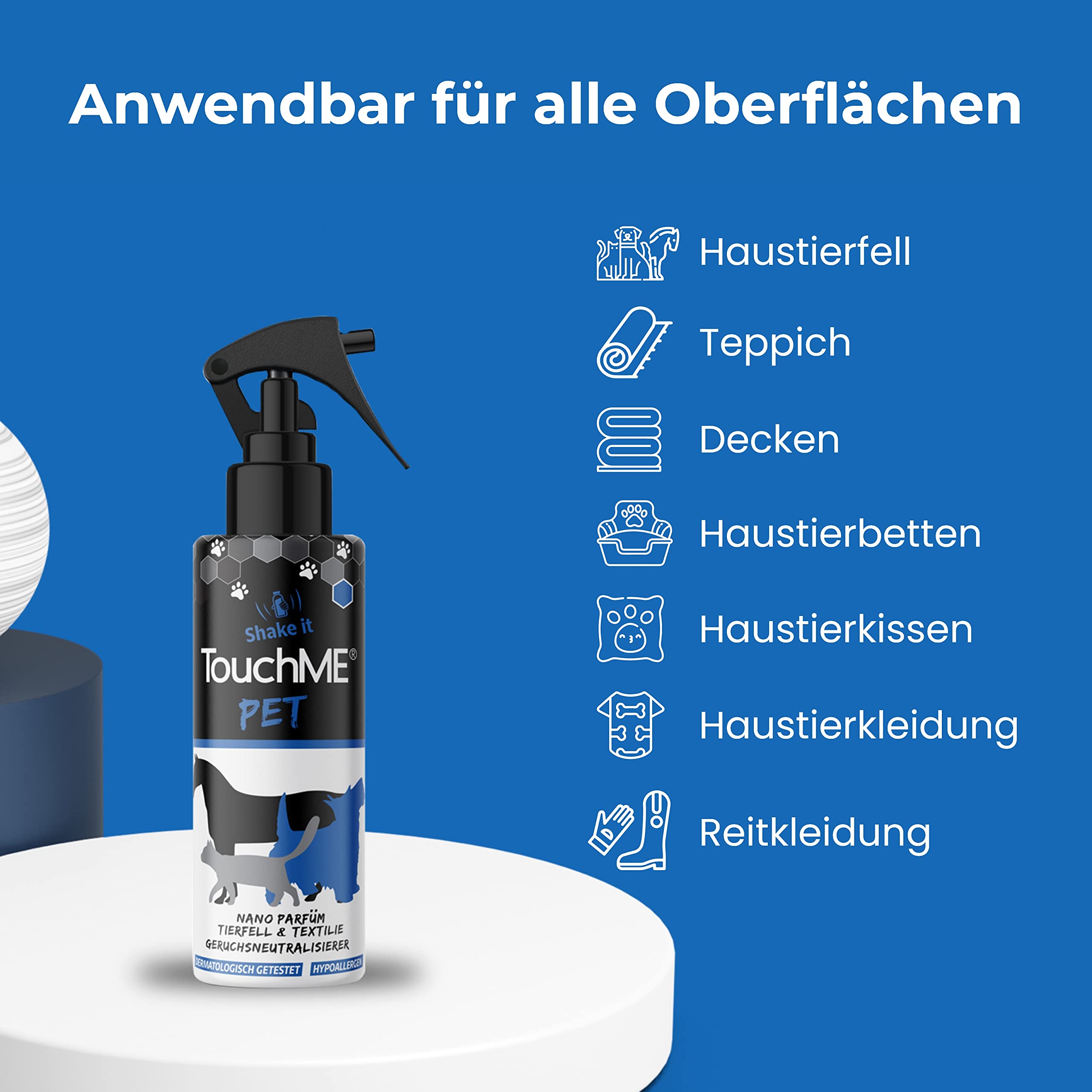 TouchME - Aktywny w dotyku środek do usuwania zapachów i odświeżacza tekstyliów, do legowiska dla psów, legowiska dla kotów i pielęgnacji sierści | Pet Gold, 200 ml (kwiatowy)