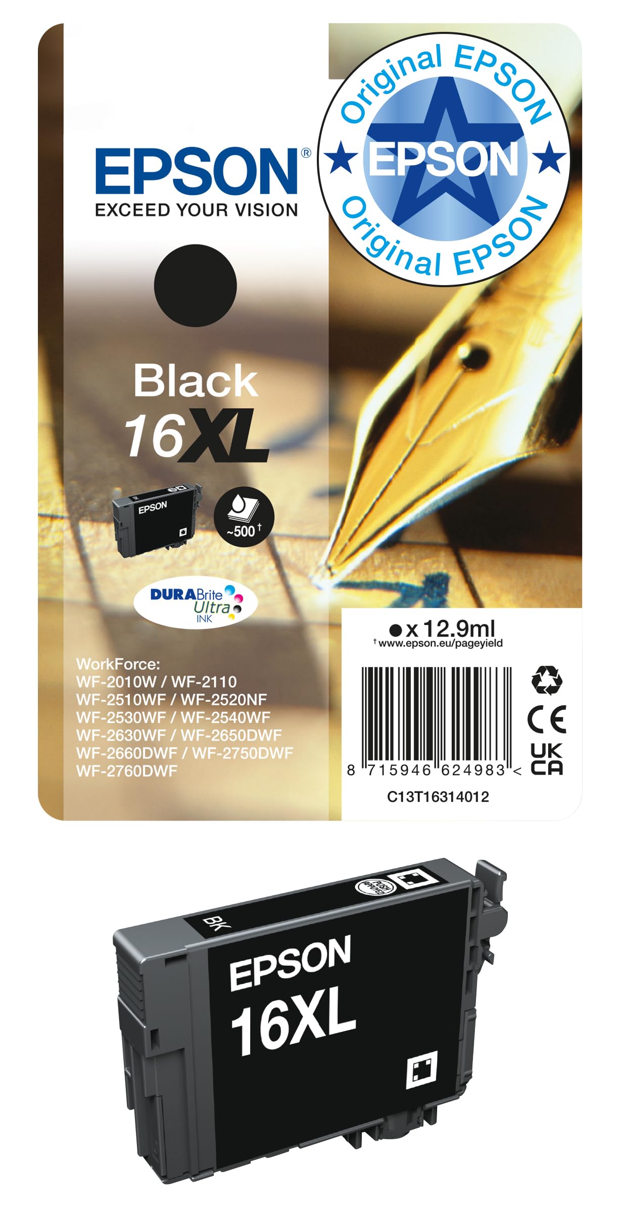 Epson 235M182 Original 16XL Tinte Füller (WF-2630WF, WF-2650DWF, WF-2660DWF, WF-2750DWF, WF-2760DWF), schwarz