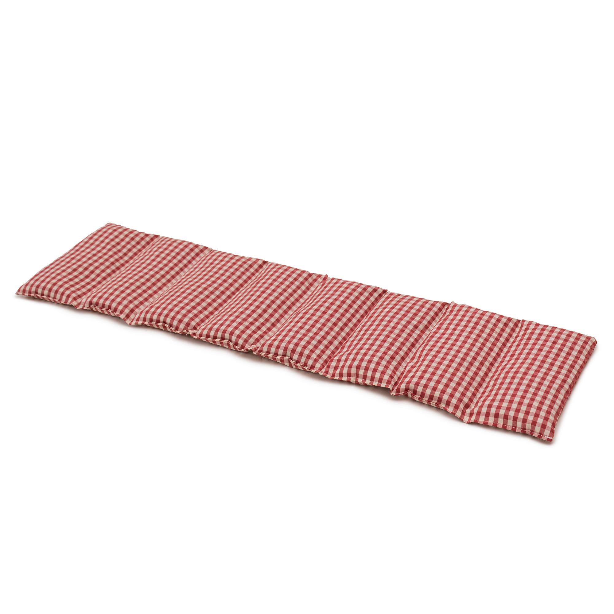 Cuscino termico - Cuscino con semi di lino, 75x20cm. Cuscino termico per la schiena, il ventre e molto altro. (Cotone Bio rosso e bianco, diviso en 8 compartimenti)