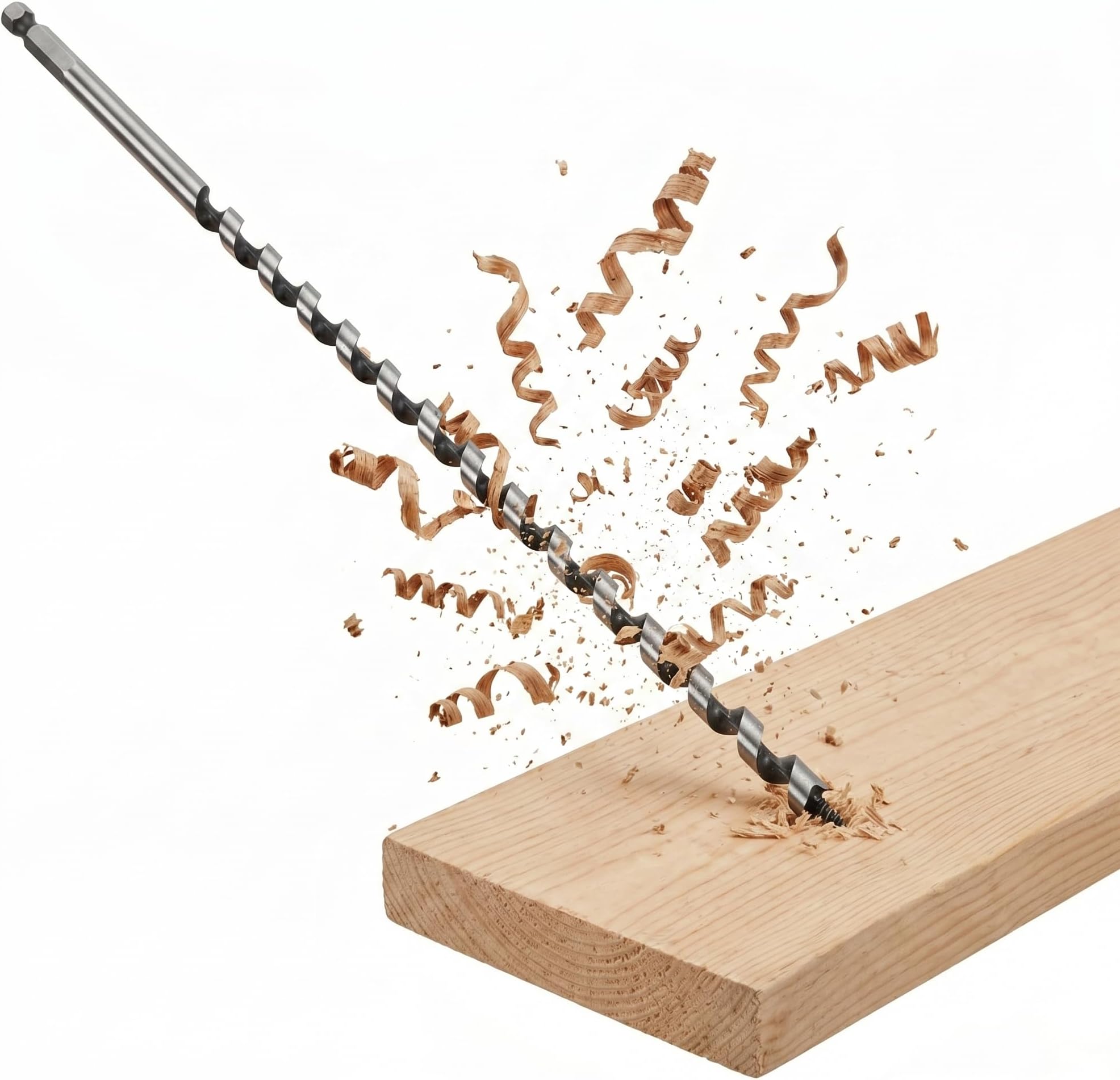 3/8-Inch x 17-Inch Auger Drill Bit for Wood, Hex Shank 3/8-Inch One Piece, Ship Auger Long Drill Bit for Soft and Hard Wood, Plastic, Drywall and Composite Materials