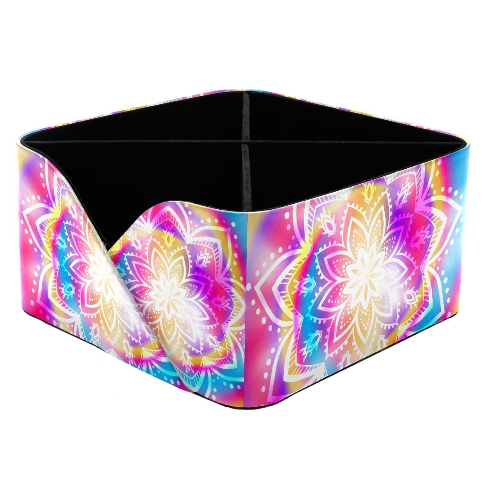 KengjuTesu Colorful Mandala Desktop Organizer Pen Holder, Rectangular Pencil Cup for Office, Study and Makeup Stations