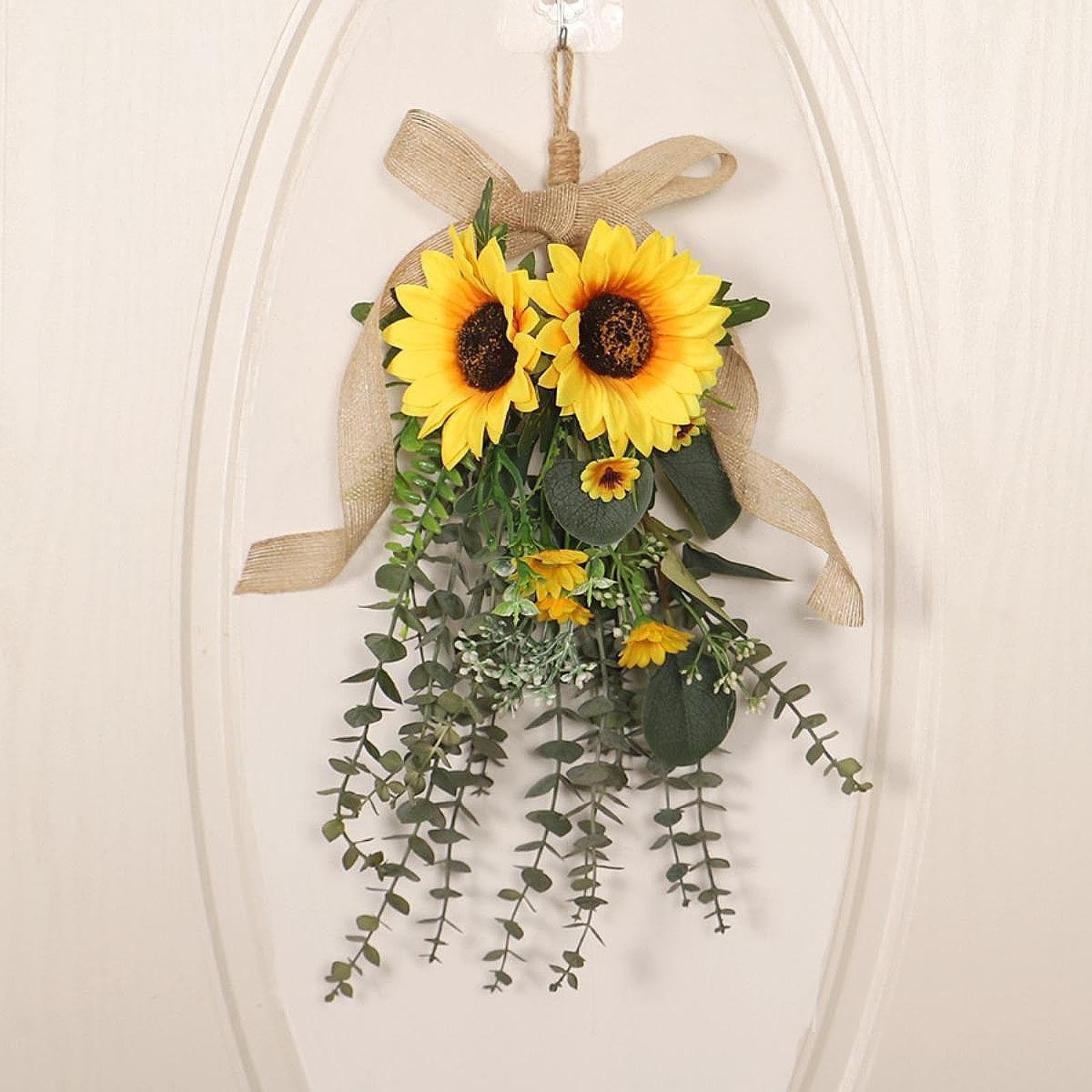 predolo Ghirlanda di Girasoli Artificiali per Porta d'Ingresso, Ghirlanda di Fiori Realistica Primaverile e Estiva per Porta Ingresso, Decorazioni Pasquali da Appendere, per Finestra di Casa,Davanzali