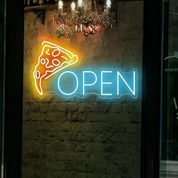 Pizza Open Neon Sign for Pizzeria, Shop & Kitchen Business Decor