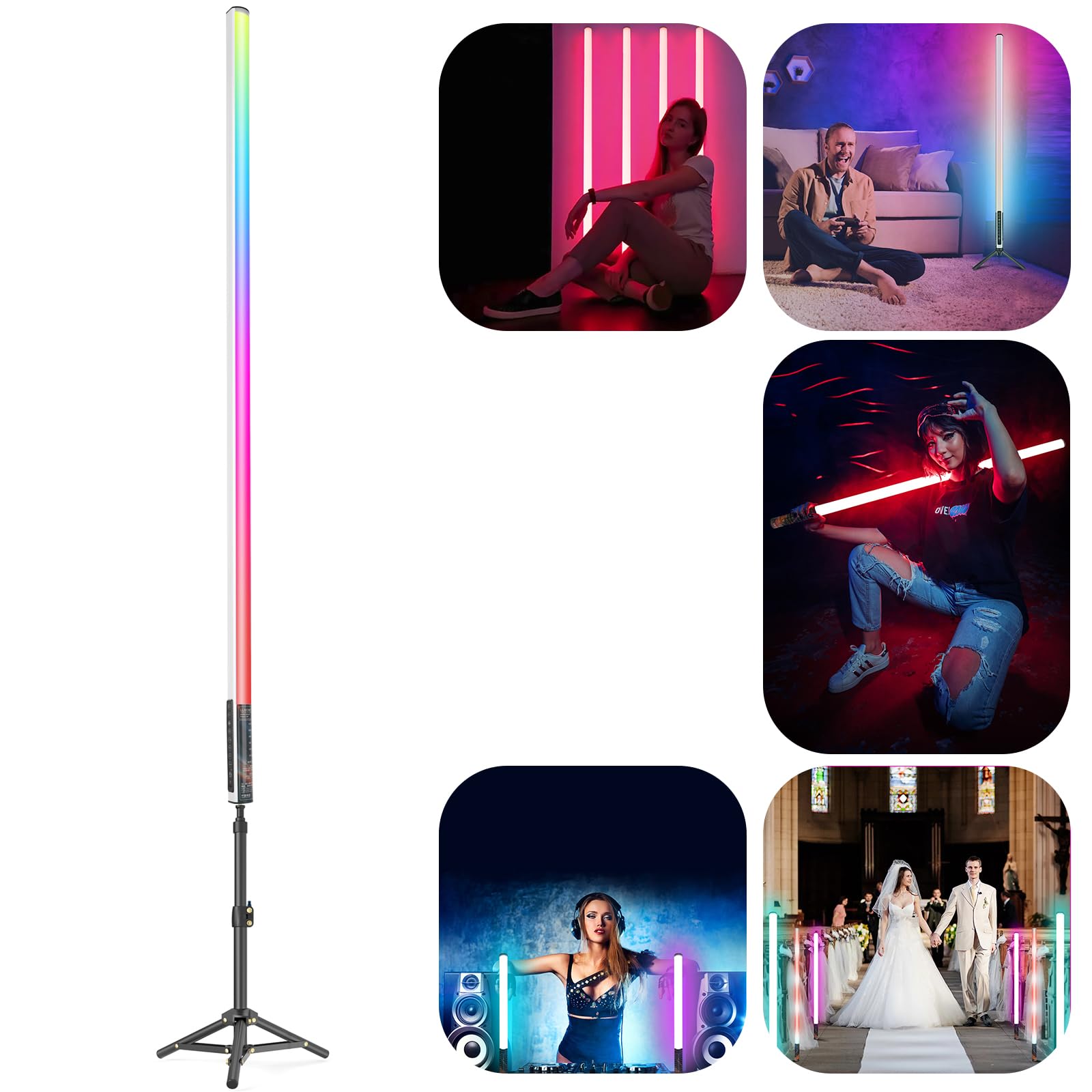 LUXCEO 4 Stück 120cm LED Video Lichtstab Mood1 Mit ausziehbarem Stativ,LED Handheld Fotografie Lichtdimmbar und Speicher,Eingebauter Akku,RGB-Fotolampe für YouTube,Spiel-Streaming,bar,Foto-Beleuchtung