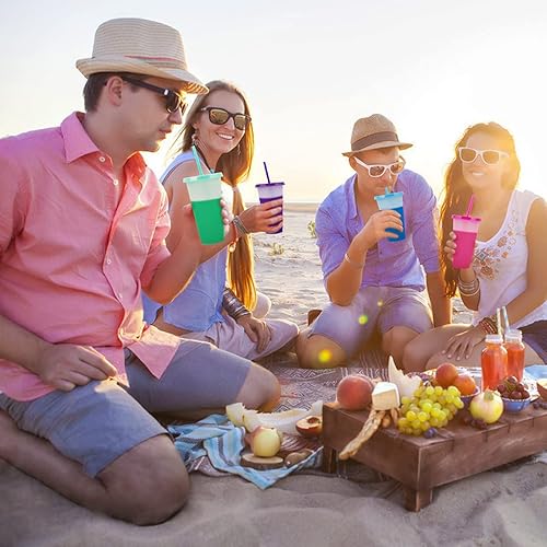 Miniatura 8 de Vasos que cambian de color con tapas y pajitas  Paquete de 12 vasos de plástico reutilizables de 24 onzas con tapas y pajitas para fiestas de