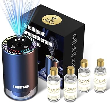 Smart Car Air Freshener Diffuser Voice Control + Diffuser Oil Refills4 Total Oil Bottles Included 100ml + 2-Pack 50ml - Cologne & Ocean Scents, Auto On/Off, 3 Spray Modes Rechargeable Aromatizante