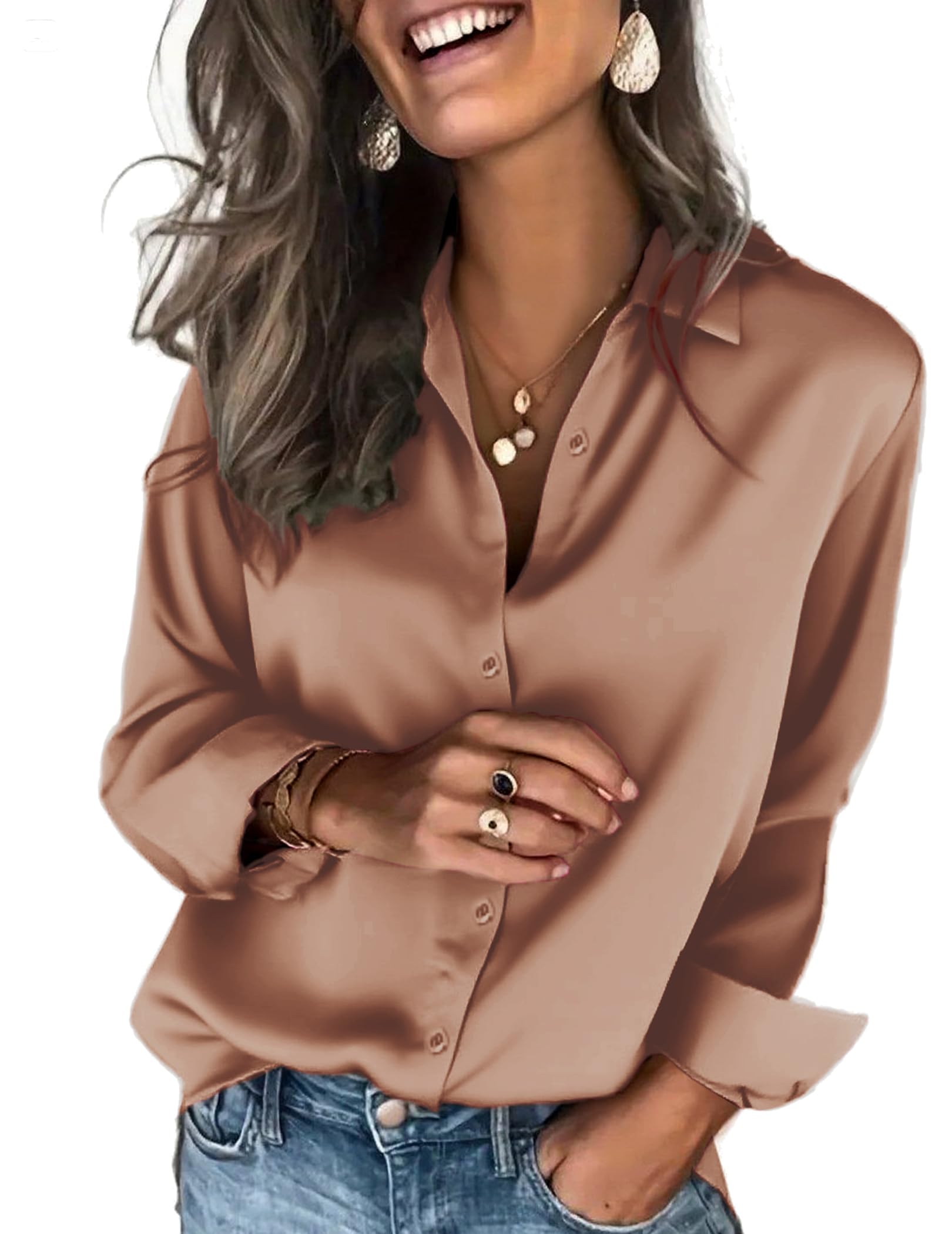 Zeagoo Satin Blouses for Women Silk Button Down Shirts Long Sleeve Business Casual Tops