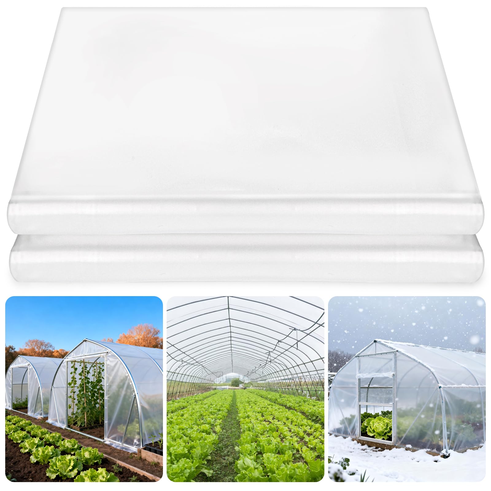 Pumtus Lámina de plástico para invernadero de 10 x 26 pies, película de polietileno transparente resistente a los rayos UV, resistente a los rayos UV, resistente al goteo, heladas, viento y polvo