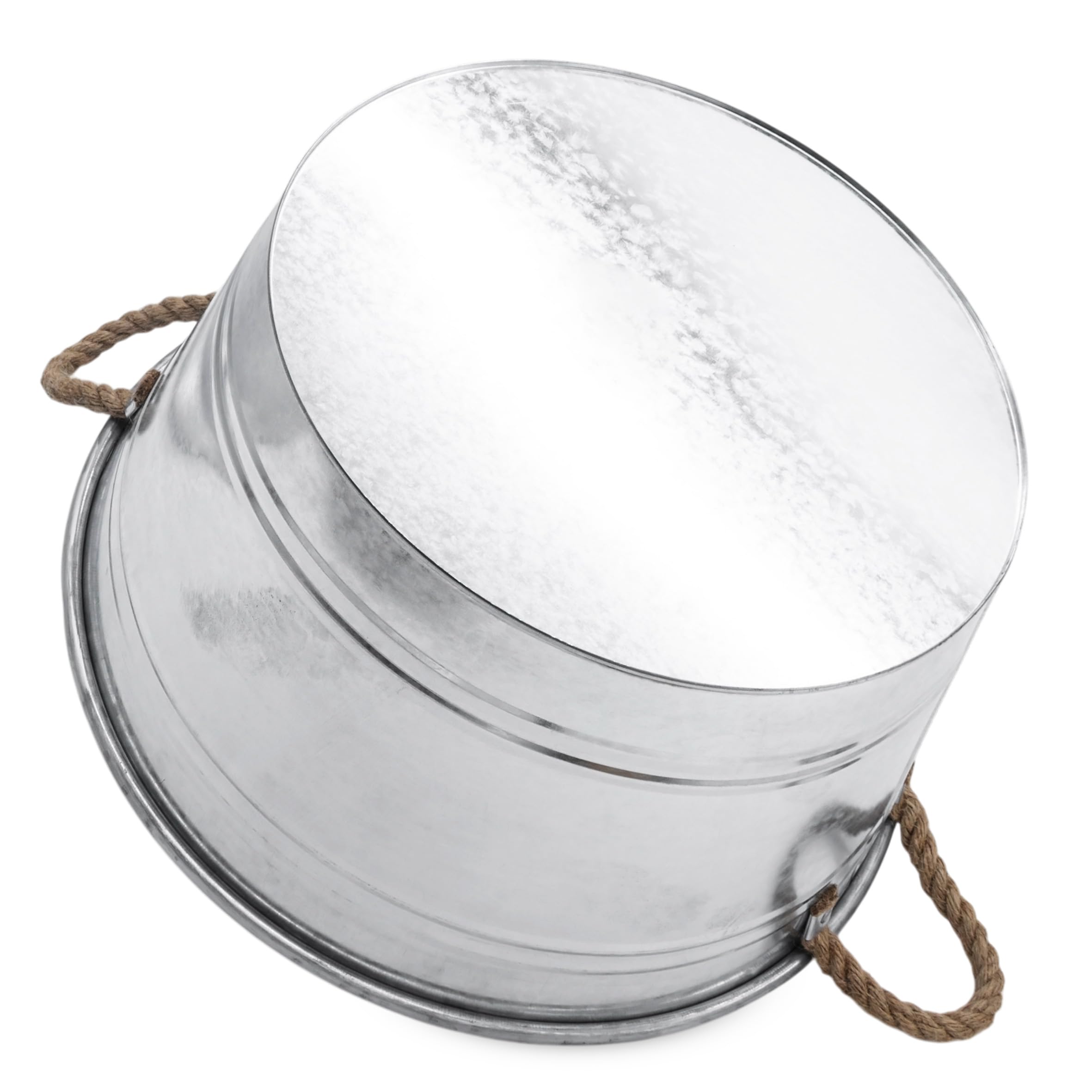 Spetebo Bandeja de zinc para estanque ornamental, 25 L, con asas de cuerda de yute, 45 x 22 cm, cuenco redondo plateado galvanizado para jardín, mini estanque de jardín, macetero, macetero, decoración