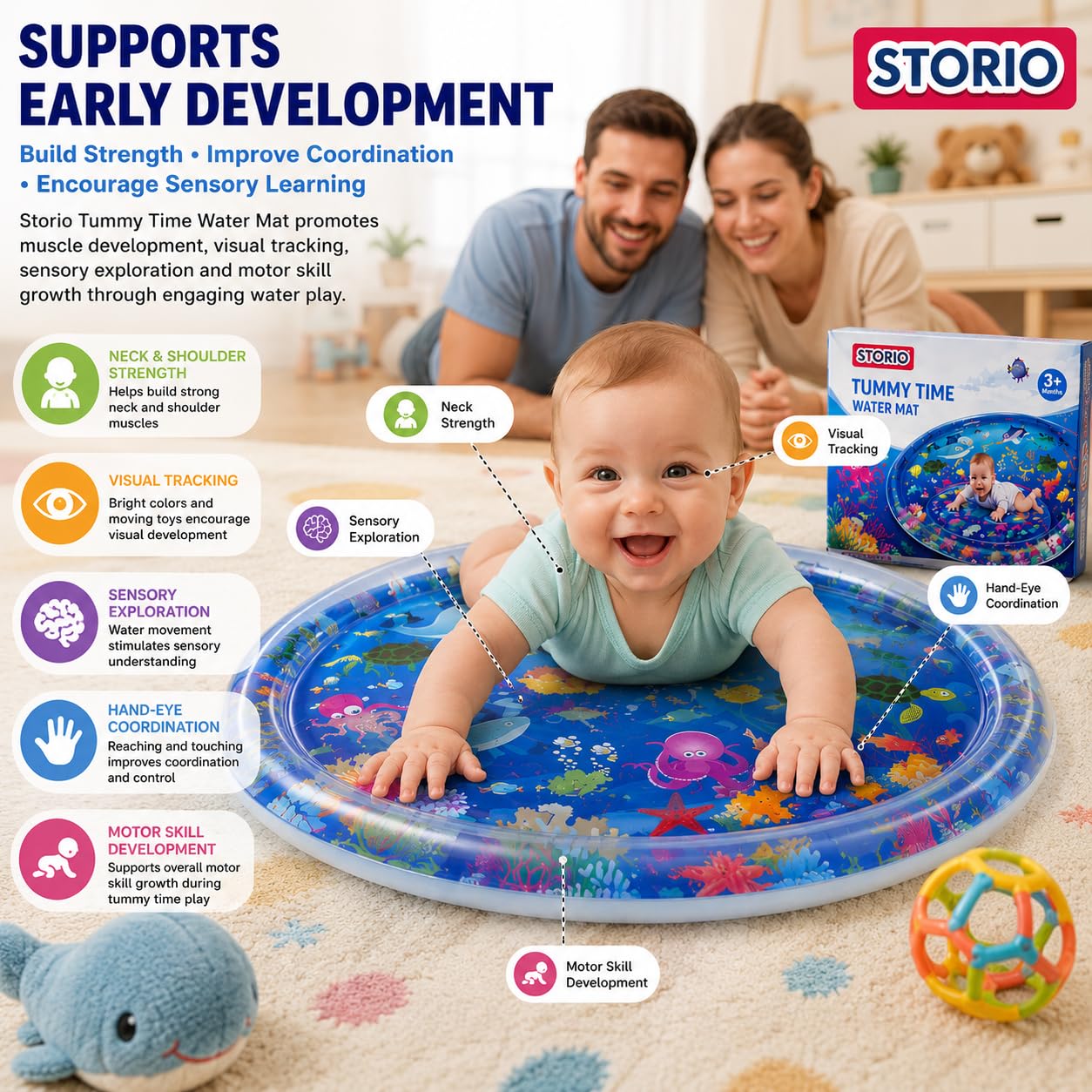 Toysbuddy Tummy Time Water Mat for Babies | Sensory Play Gym for 6-12 Months | Newborn Baby Essentials | Water-Filled Activity Mat | Baby Gifts, Multicolor 2