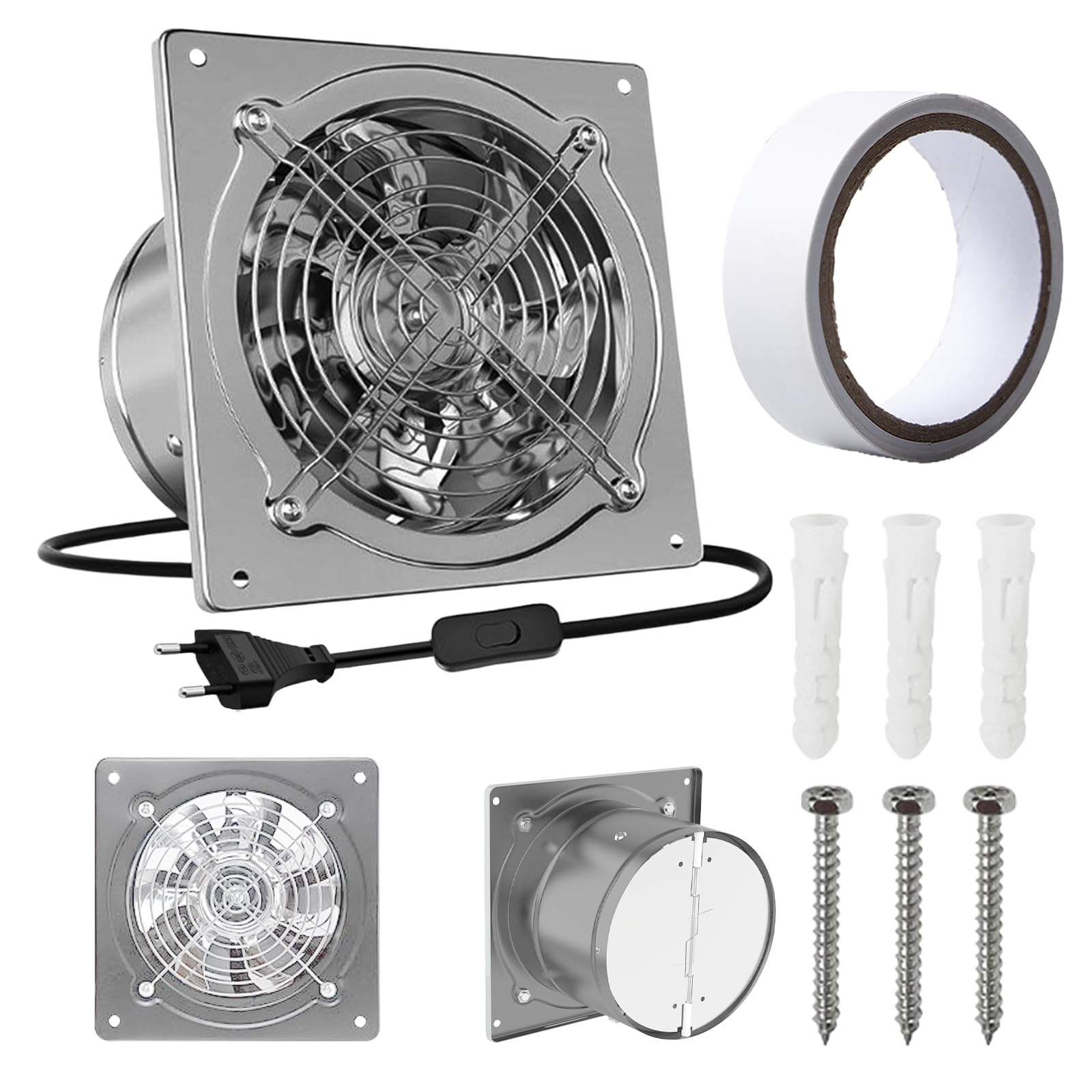 Ventola Aspirante Da Parete 10,2 Cm – 200 M³/h, 20 W, Alloggiamento In Metallo, Diametro 100 Mm, Silenziosa 40 DB, Per Bagno E Cucina
