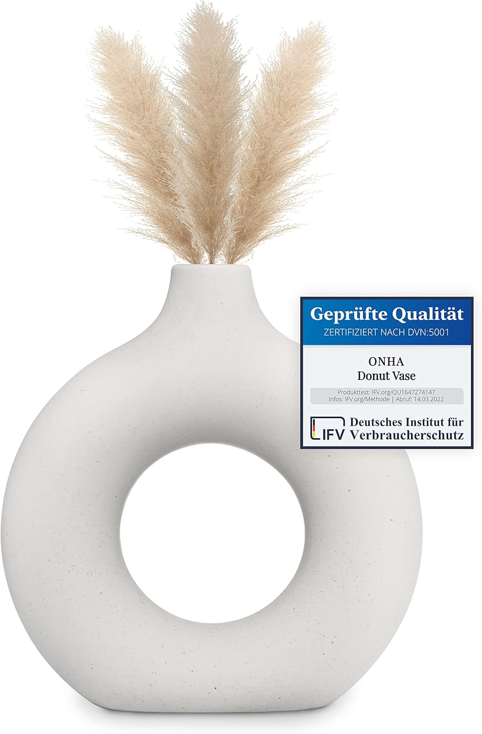Amazon.de ONHA Donut Vase Keramik Vase rund mit Loch in der Mitte 19 cm, weiß beige matt Amazon.de ONHA Donut Vase Keramik Vase rund mit Loch in der Mitte 19 cm, weiß beige matt