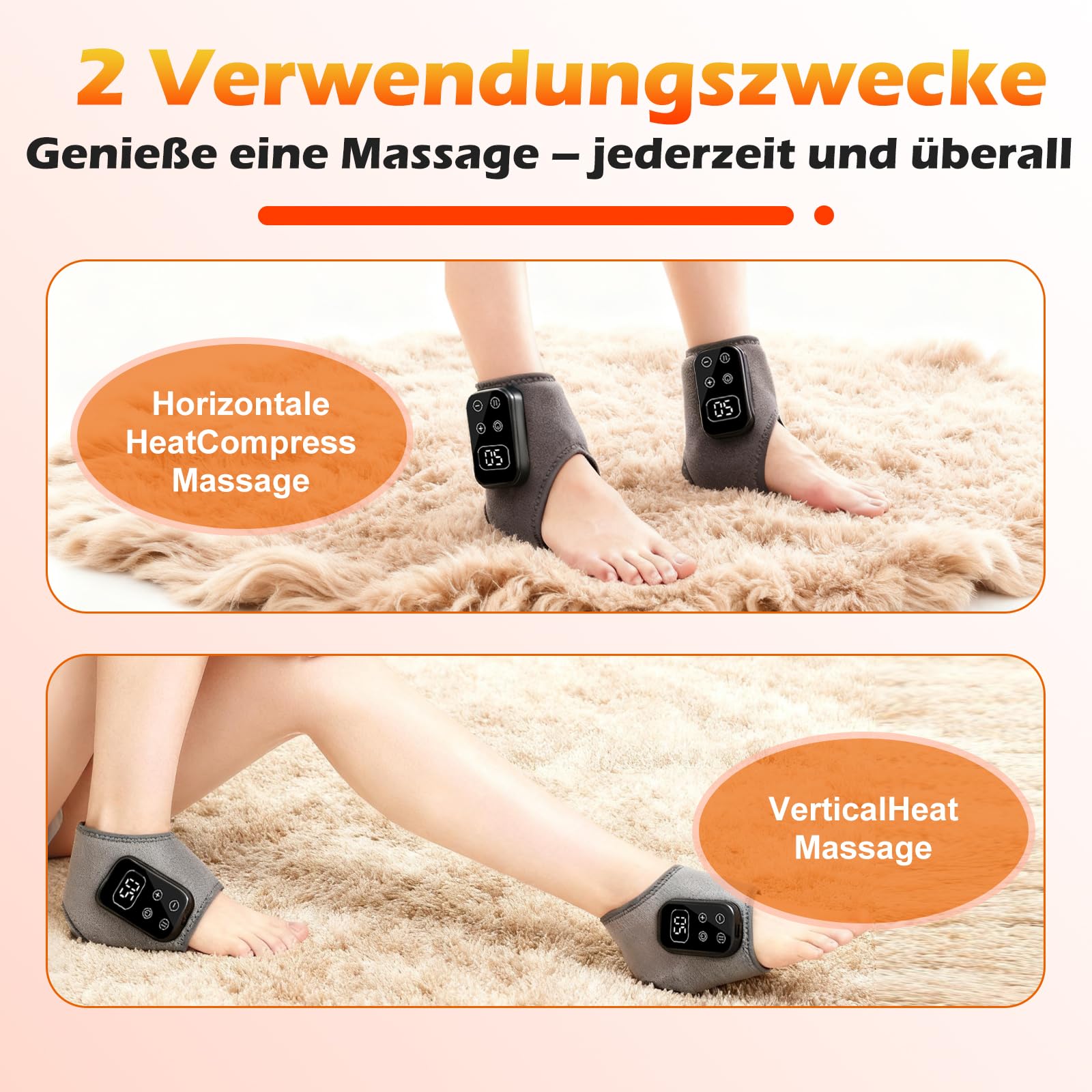 Elektrisches Fußmassagegeräte mit Wärme zur Förderung der Durchblutung und Linderung von Schmerzen, 3-in-1 Fussmassagegerät, 5 Massagestufen & 6 Heizstufen (Grau-2 Stück)
