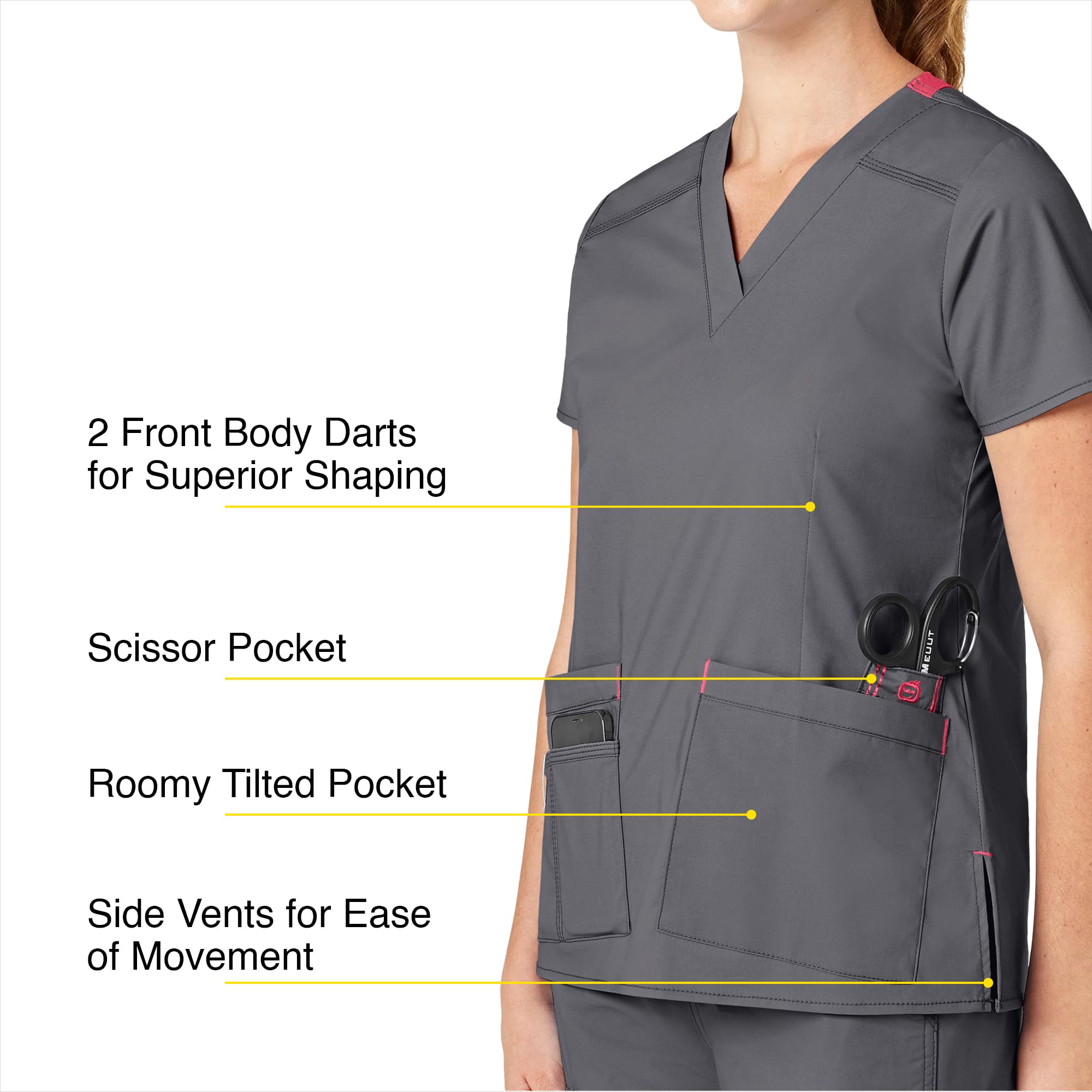 WonderWink Women's Wonderflex Verity Scrub Top, Pewter, Small