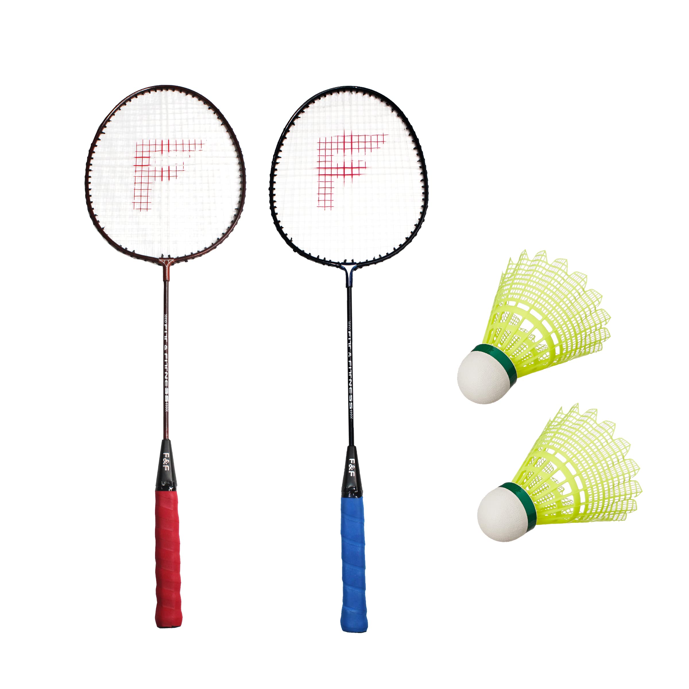 FIT & FITNESS Badminton Set of Two with 2pc Nylon Shuttlecock for All Family Men, Women, Boys & Girls , Strung Badminton Racket (Blue & Red) (B09QH1GLHS) Amazon Price History, Amazon Price Tracker