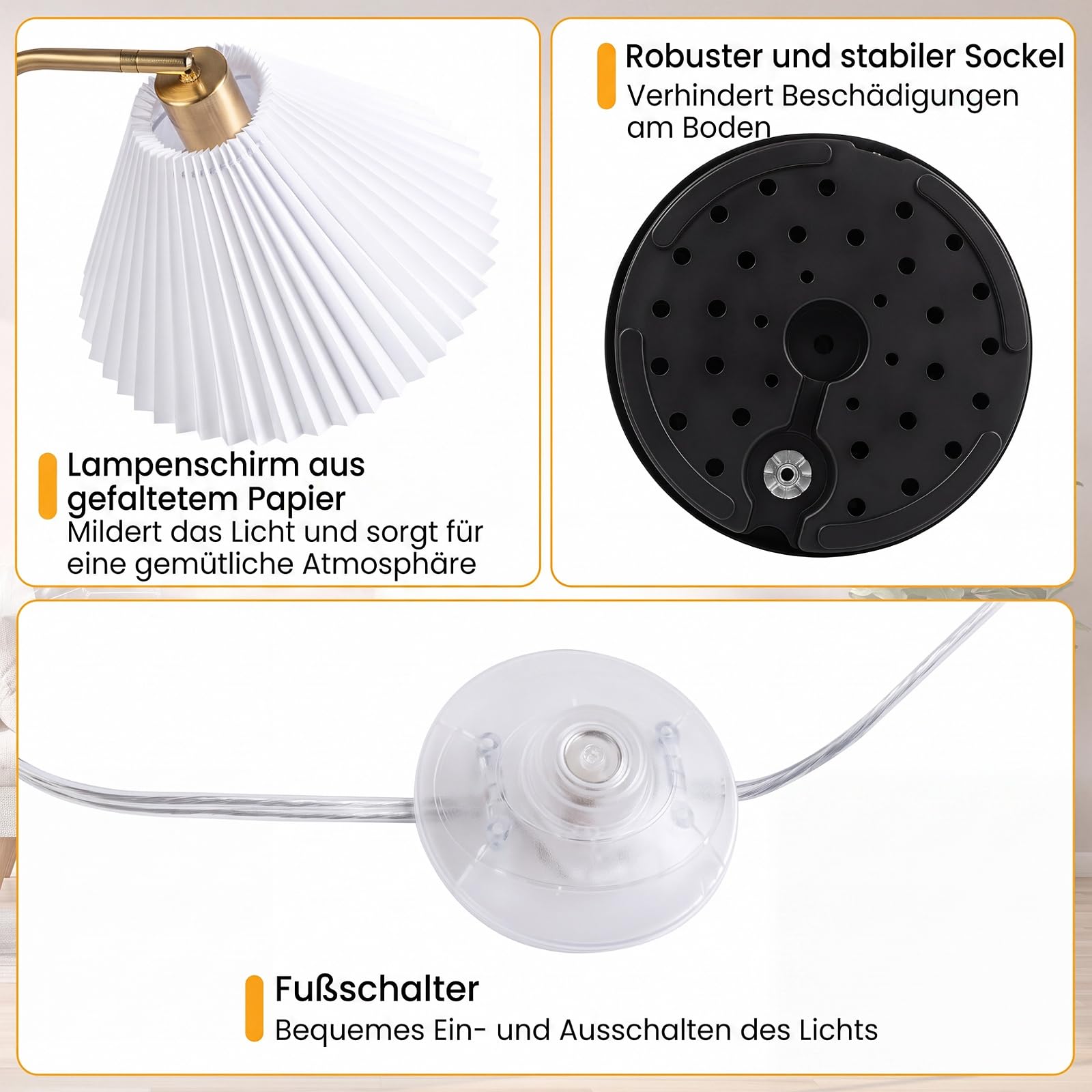 COSTWAY 160 cm lampa stojąca z plisowaną papierowym abażurem, półka, oprawa