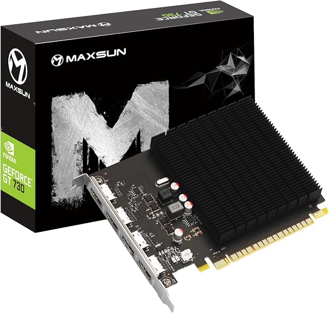 MAXSUN GeForce GT 730 4GB GDDR3 Graphics Card, 4X HDMI, Support 4K@30Hz Video Card, PCI Express 2.0 x8, Silent GPU