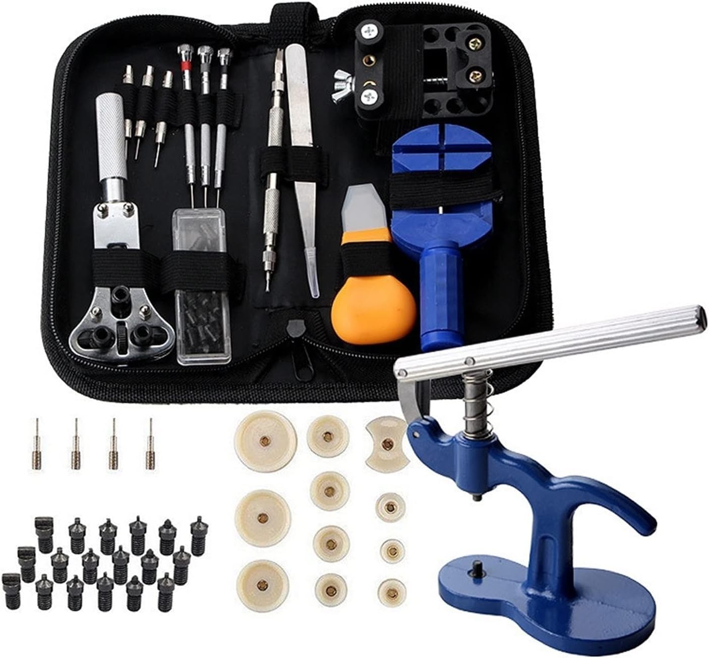 Kit di strumenti professionali for la riparazione di orologi, strumenti for orologi, inclusa la pressa for orologi, barre a molla, batteria for la sostituzione, kit di strumenti for la ripar