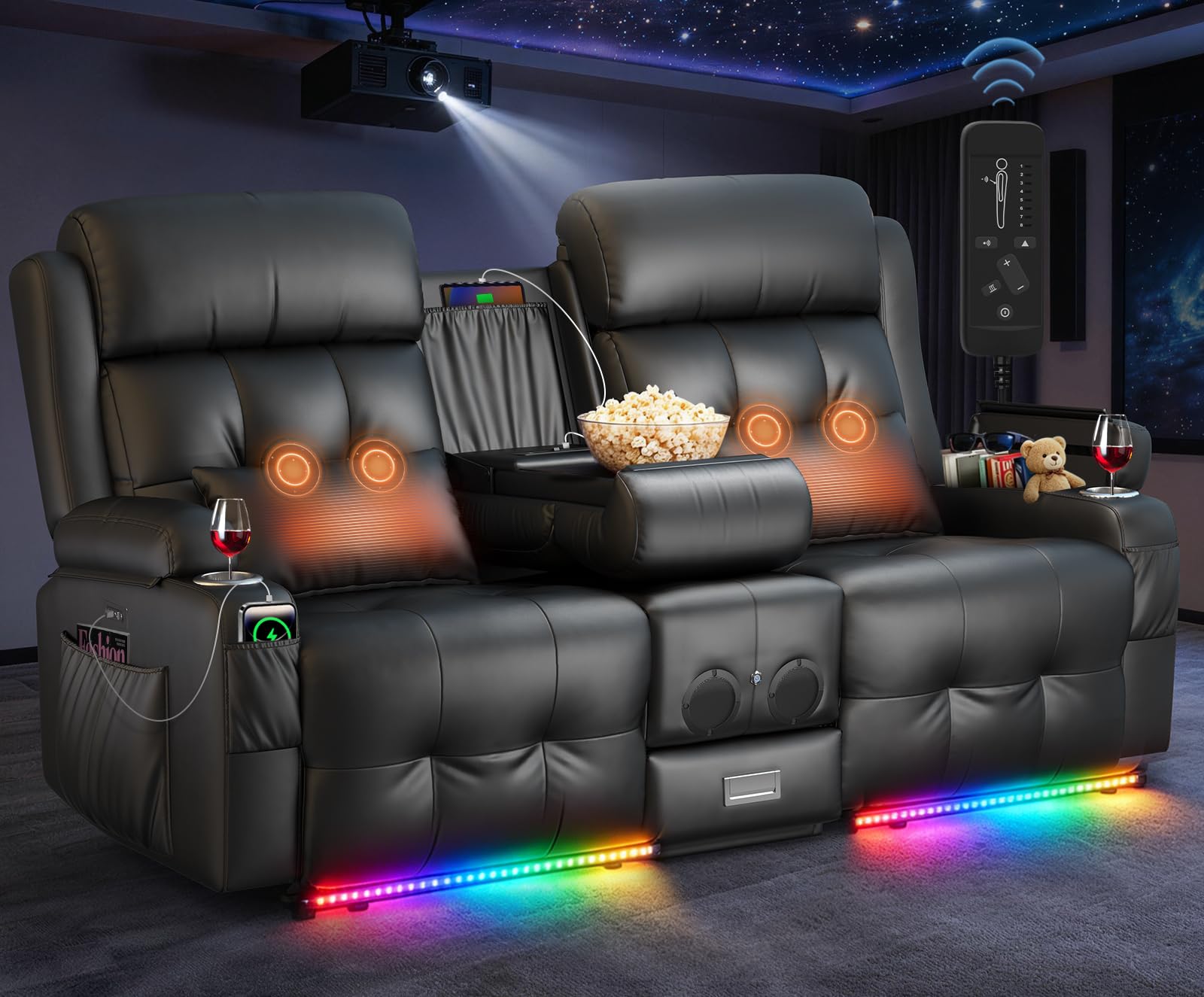 Tiooii Home Theater Seating Power Loveseat Recliner