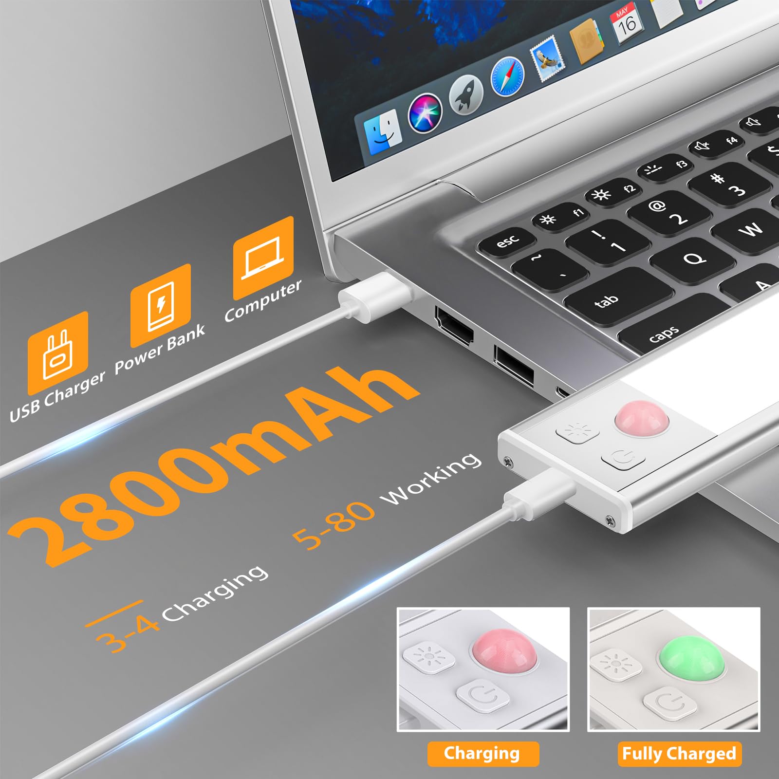 Ylatoial Luce Armadio LED, Armadio Led con Sensore di Movimento, USB Ricaricabile Magnetica Lampada, Dimmerabile Luce Led Sottopensile per Cucina Scale Corridoio Bagno Garage