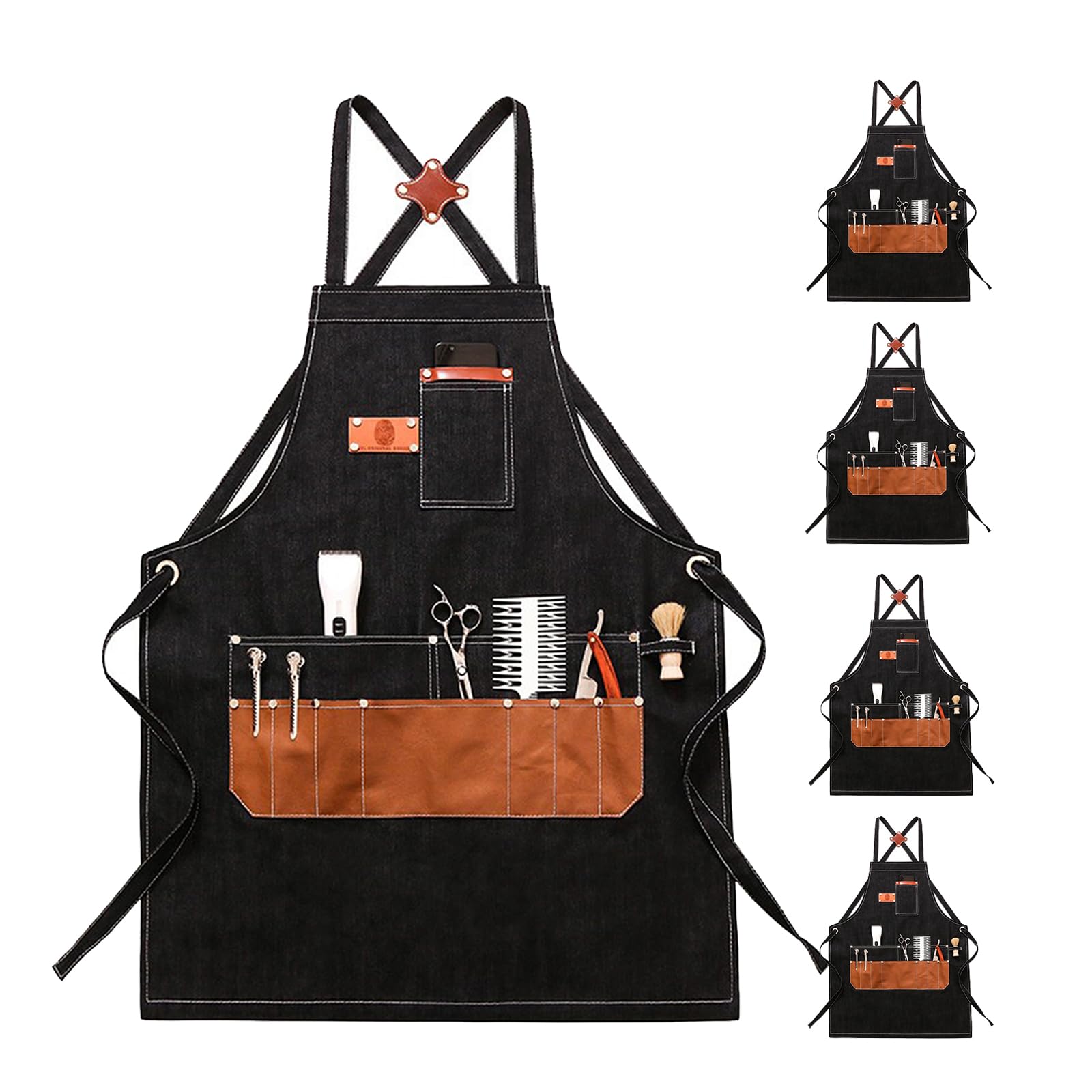 Fartuch Fryzjerski Fartuch Szefa Kuchni Uniseks Fartuch Krzyżowy Z Kieszeniami Denimowe Fartuchy Robocze Do Sklepu, Ogrodu, Restauracji, Kawiarni 5pcs,One Size