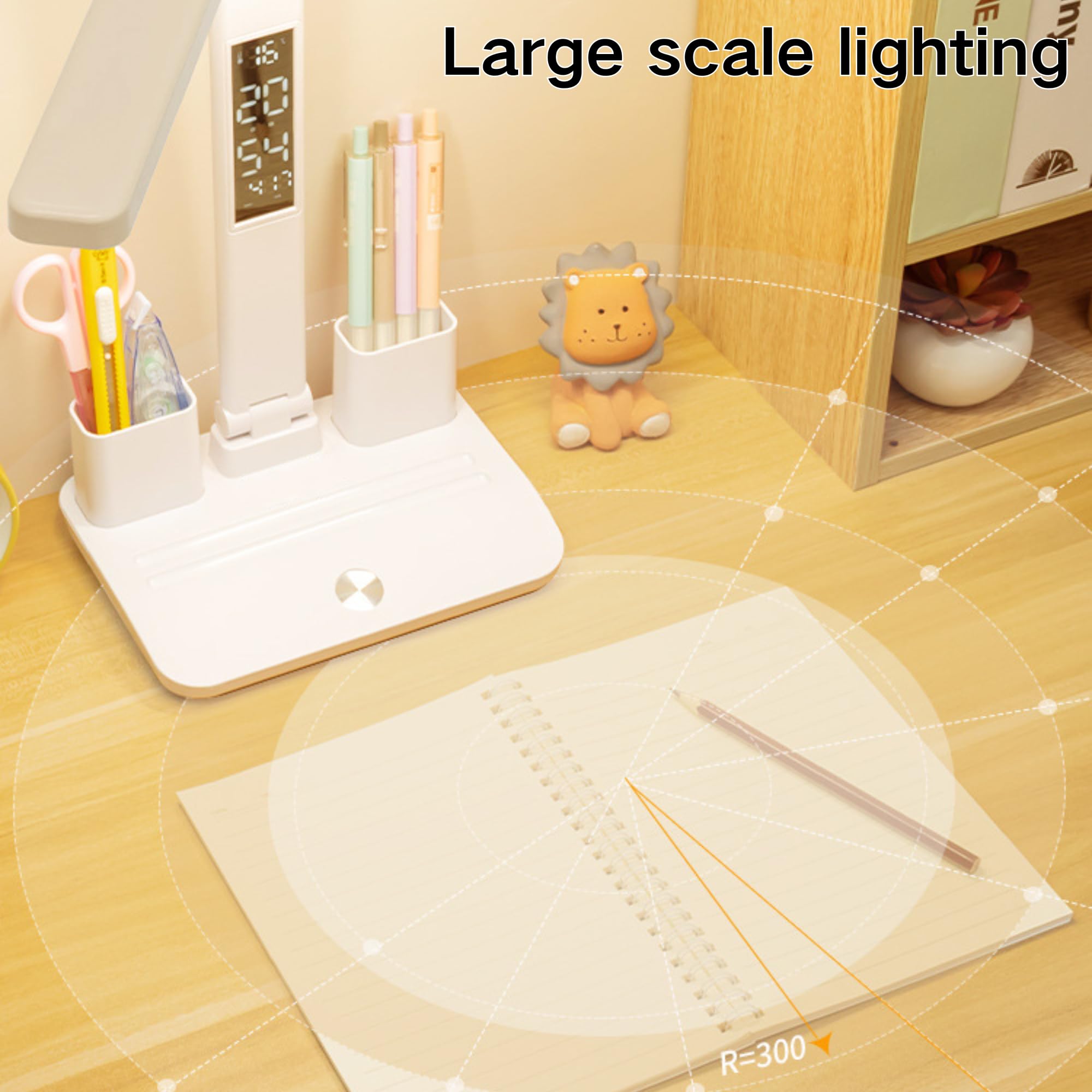 SUQ LED Desk Lamp, Dual Swing-Arm Table Lamp with 3 Color Modes, Double Head Desk Lamp with Clock Date and Pen case - Image 2
