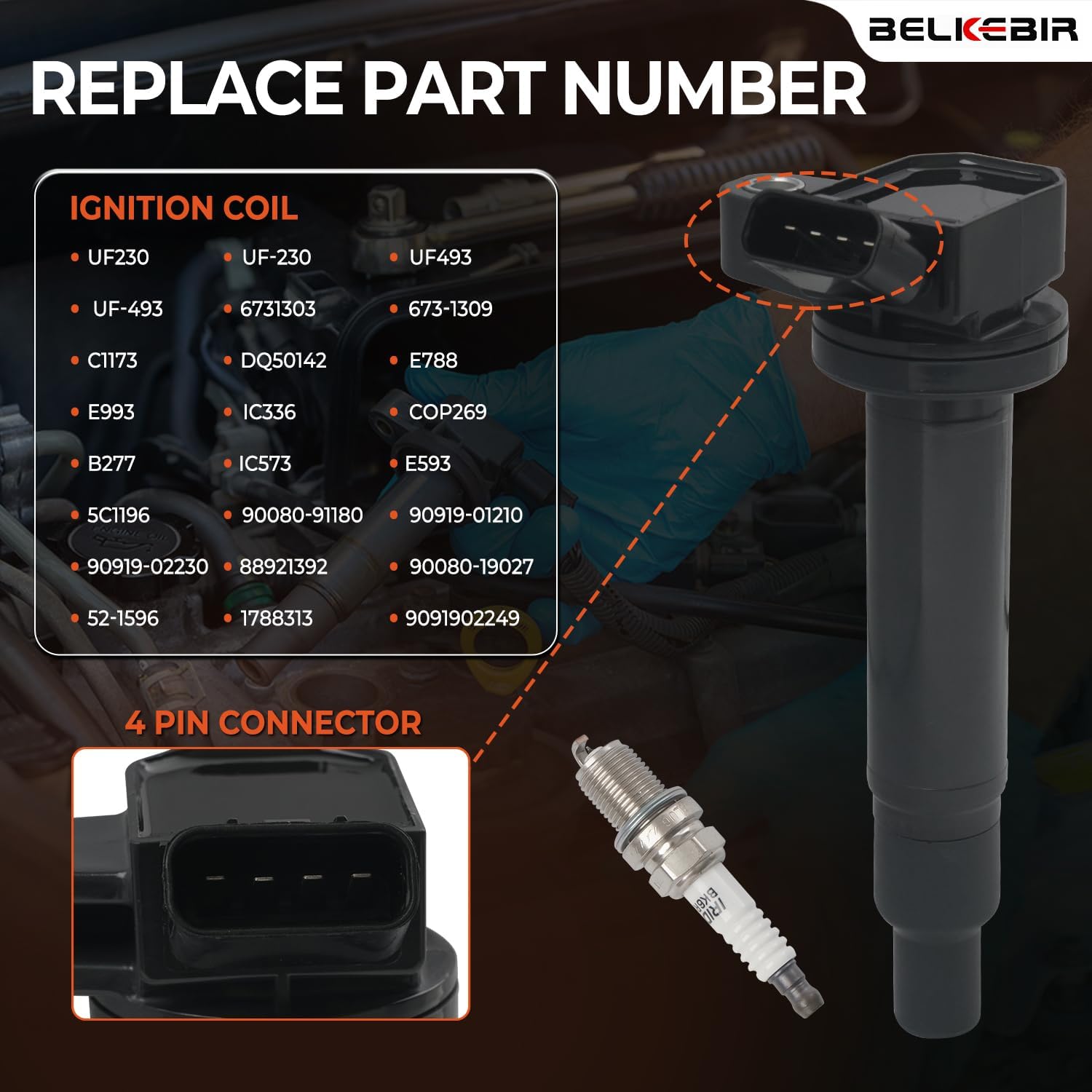 Set of 8 Ignition Coil Packs & Iridium Spark Plugs Compatible with 4.3L 4.7L V8 2000-2009 Toyota Tundra Sequoia 4Runner Land Cruiser, Lexus GX470 SC430 LS430 LX470 GS430 Replace UF230 UF493 C1173 4504