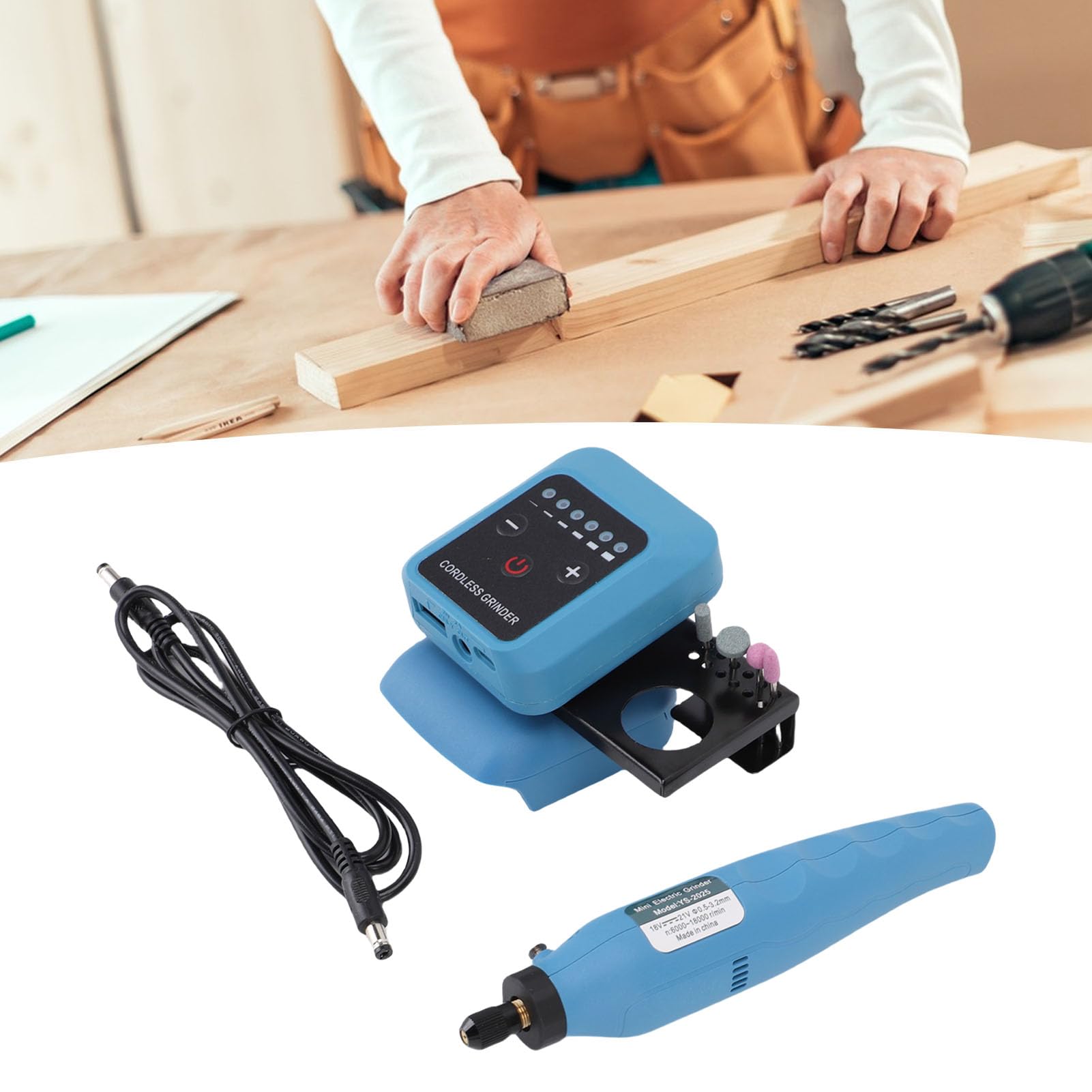 Smerigliatrice elettrica compatta a 6 velocità per lavori artigianali e lucidatura, con supporto e 24 accessori