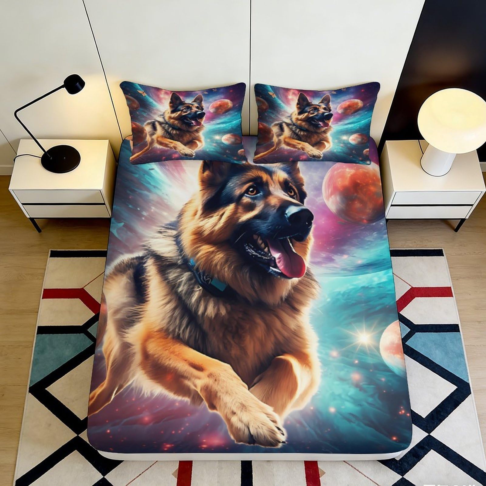 Pnayamiorkfel Style-8 3D Printed German Shepherd Galaxy Fitted Sheet Microfiber Soft Breathable Cosmic Space Bed Cover For Bedroom Decor 90X200x25cm