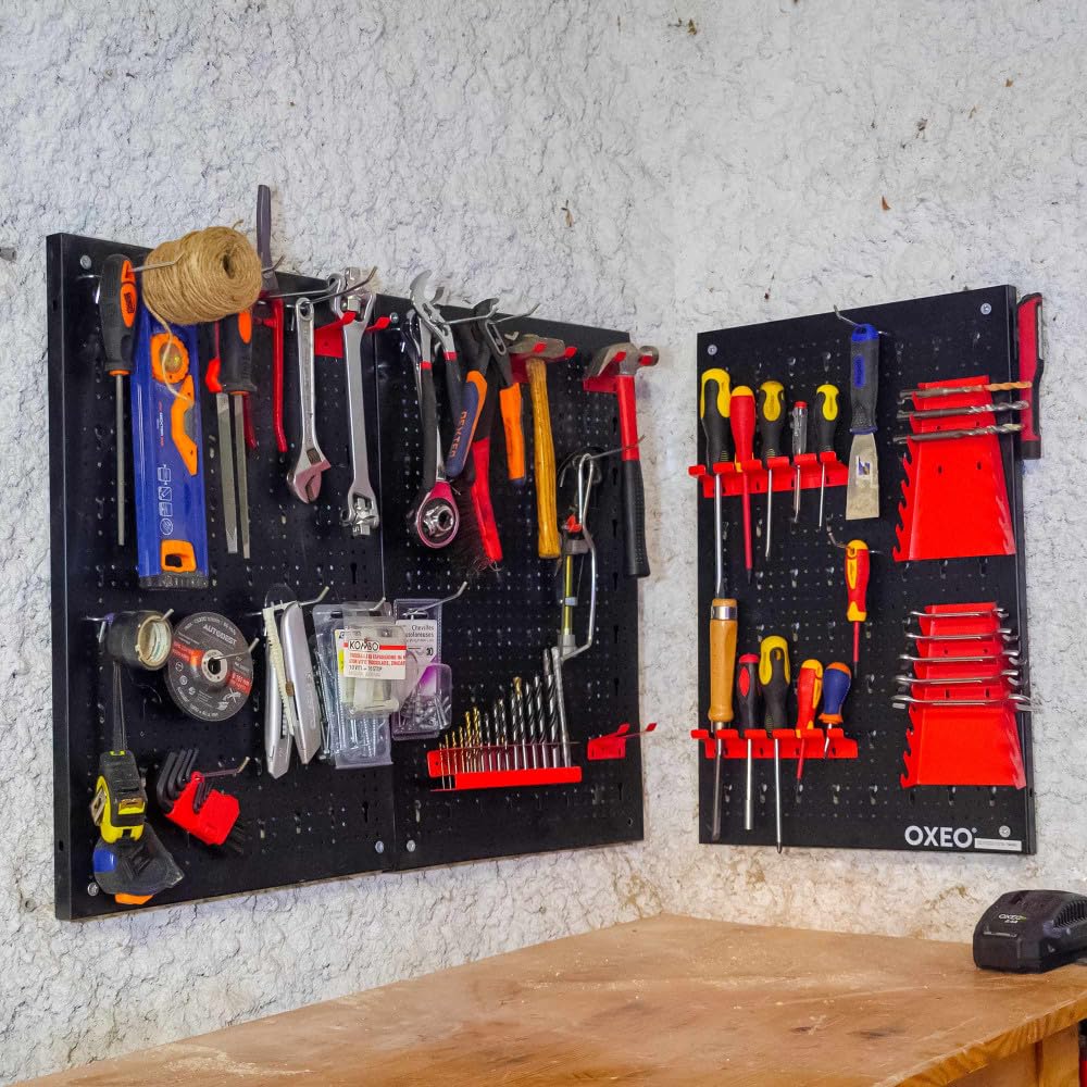 Lot de 3 panneaux acier pour rangement d'outil - Mur à 74 outils - porte outil mural - 120 cm x 60 cm