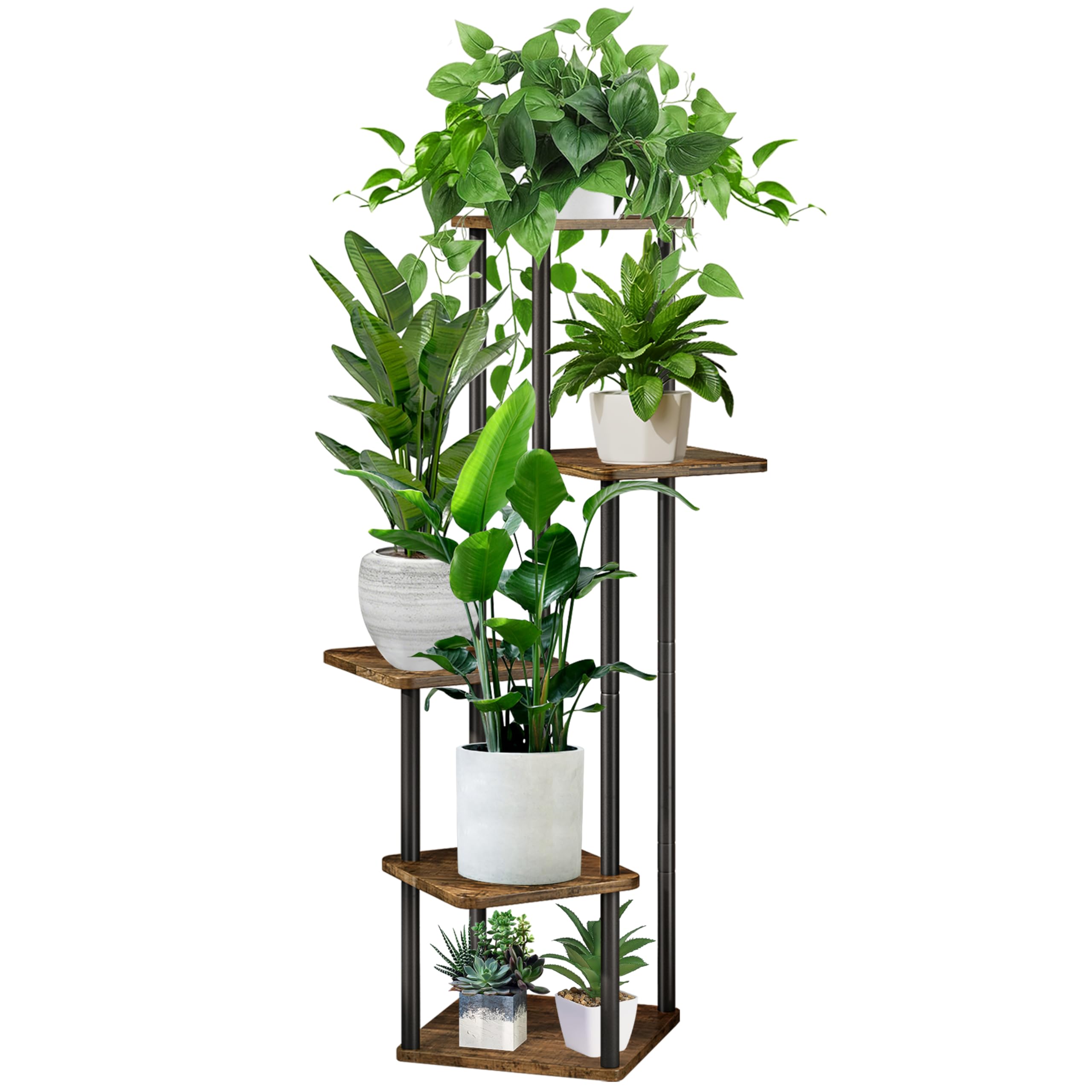 YOCOMEY 5-Tier Metal Wood Corner Plant Stand