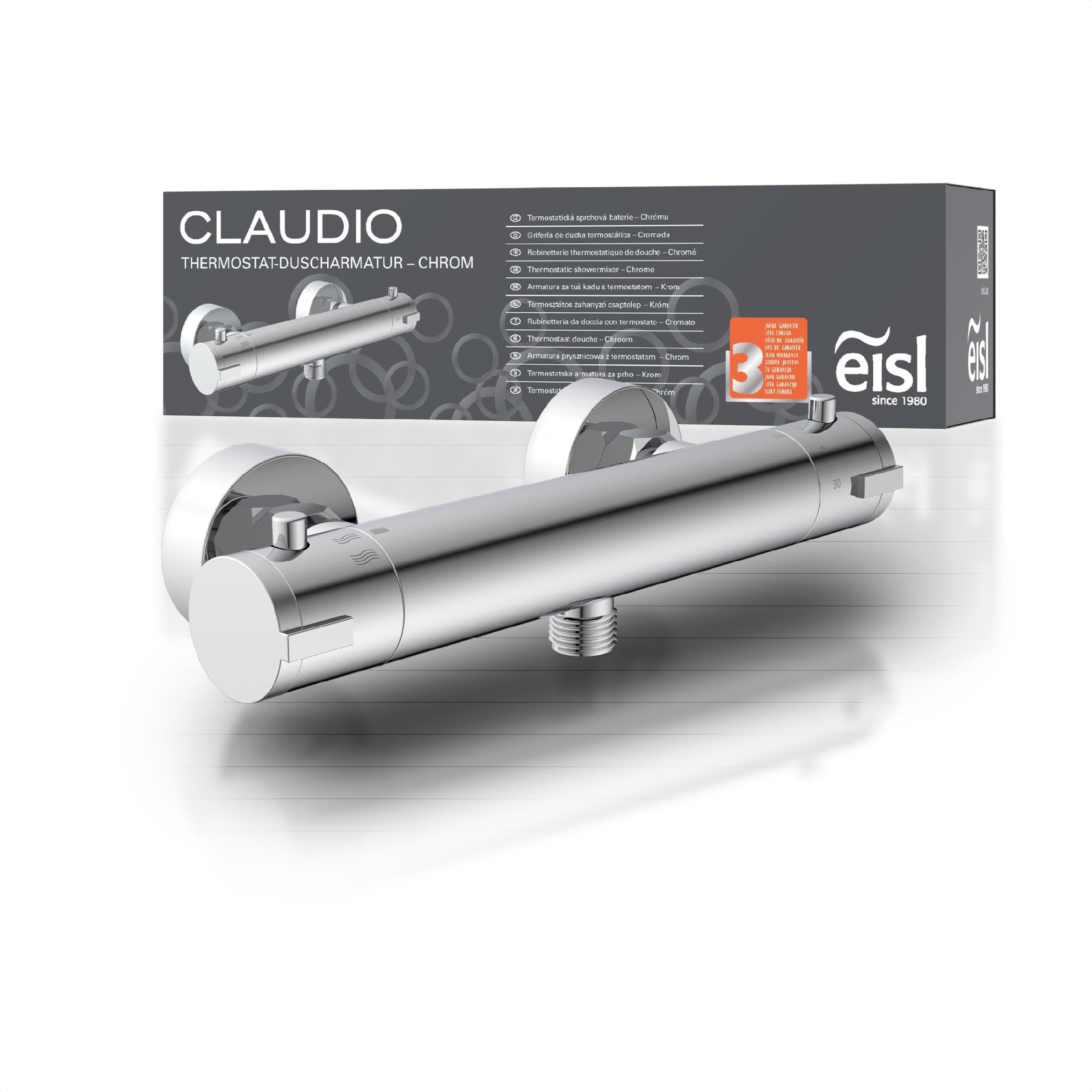 EISL Claudio CLT168ACR Thermostatic Mixer Tap with Safety Lock at 38 °C Shower Fitting with Water Saving Function, Chrome, Hochdruck