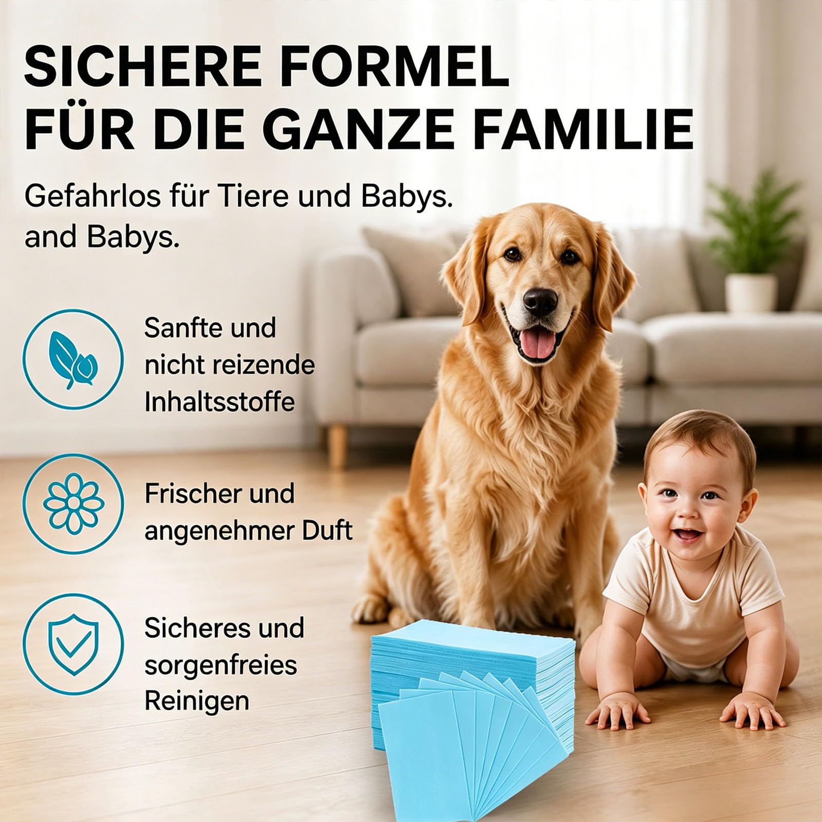 Multi-Effekt-Bodenreinigungstücher, Floor Cleaning Tablets, Upgrade floor cleaning wipes 100-teilige Packung, multi surface floor cleaner für Hartholz, Fliesen, Laminat und mehr (100-Blau)