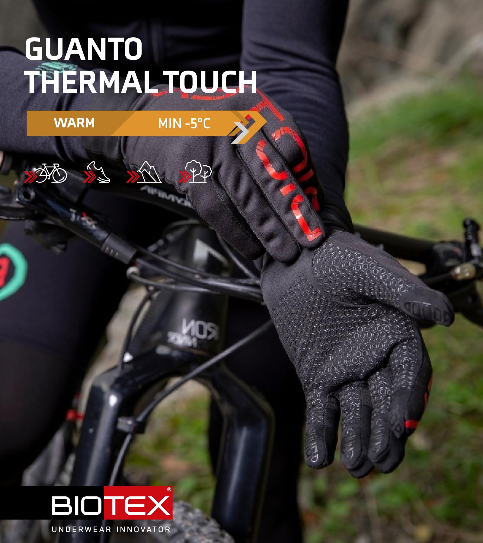 BIOTEX Guantes térmicos táctiles para invierno, con tecnología táctil, ropa interior técnica deportiva, ideal para ciclismo, MTB, correr y caminar