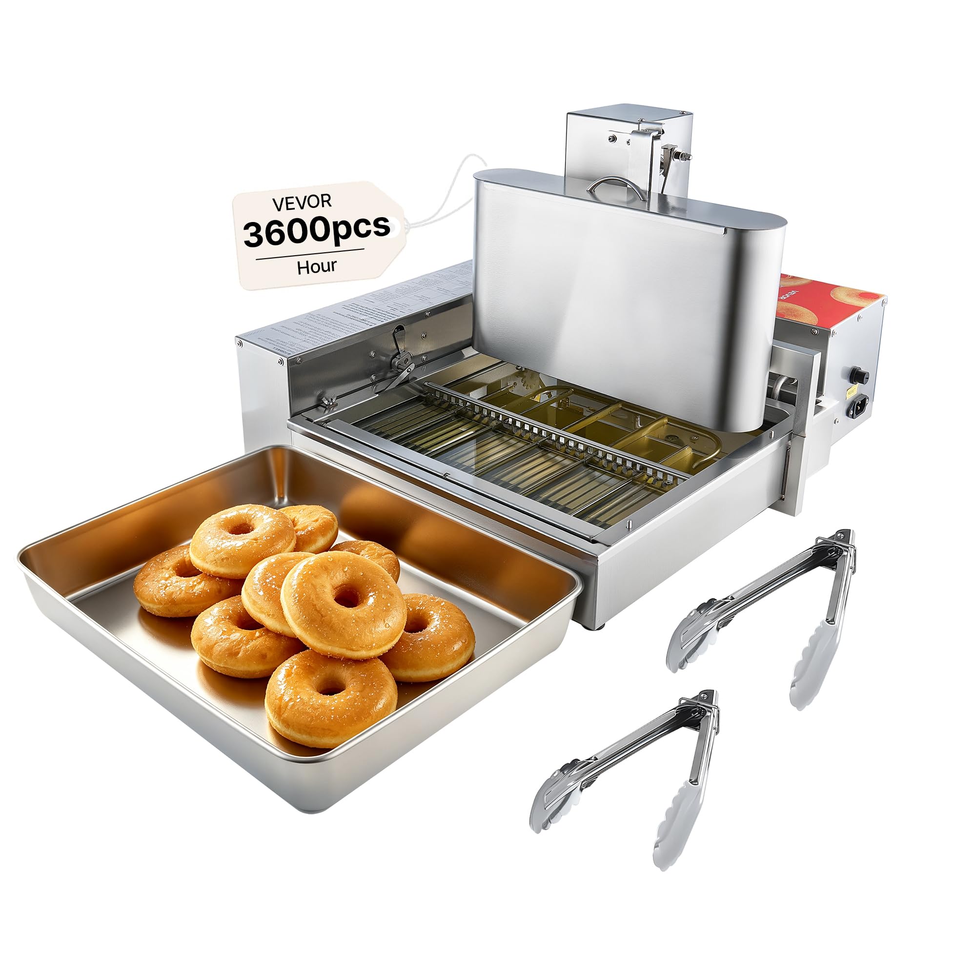 VEVOR Commercial Automatic Donuts Machine, 6 Rows Donuts Making Equipment, 360 pcs/hour Electric High Power Doughnut Maker, Stainless Steel Frying Auto Fryer, with Intelligent Control
