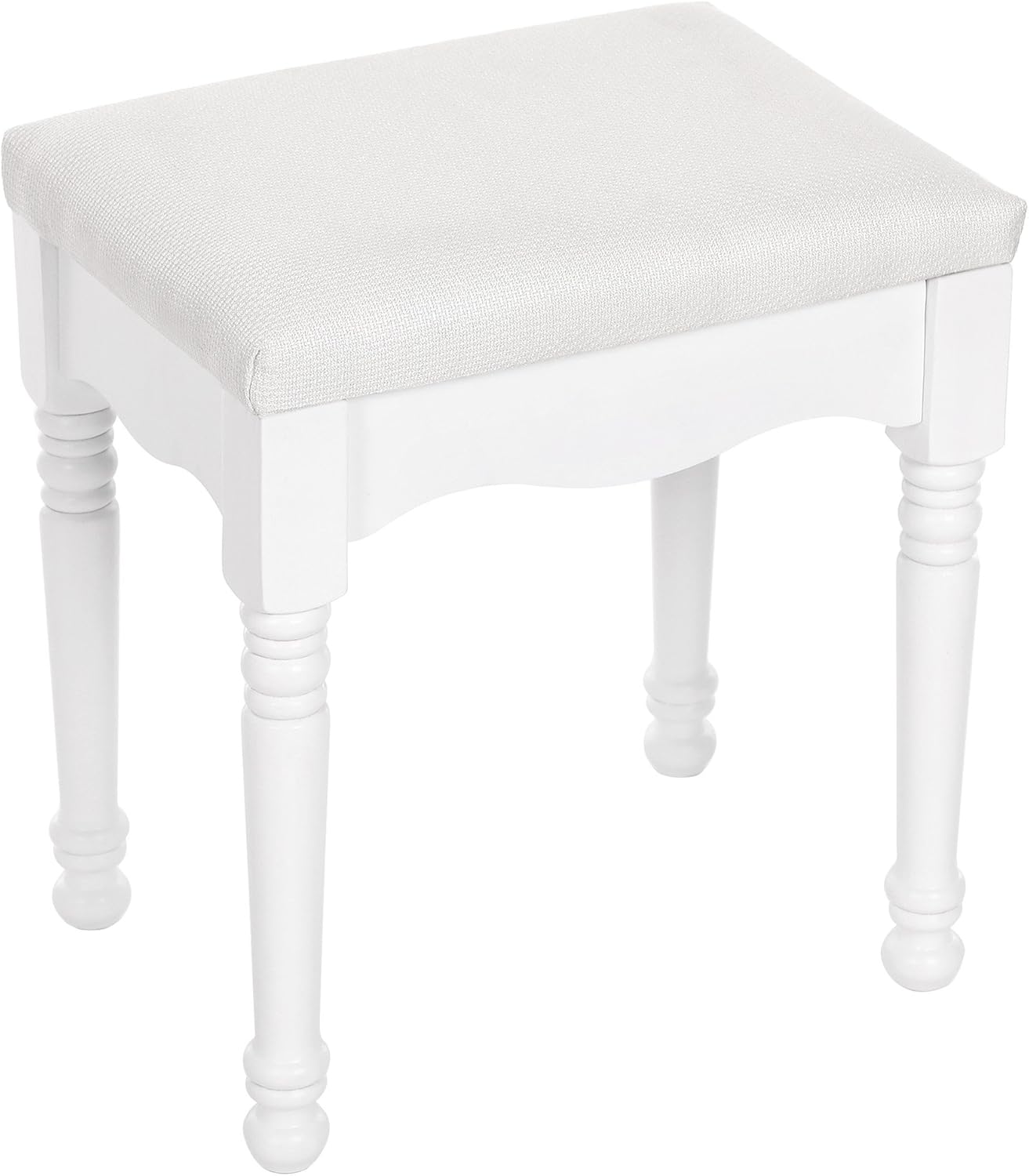 SONGMICS Vanity Stool Makeup Dressing Stool, Padded Bench with Rubberwood Legs, 286lb Capacity, for Bedroom, Easy Assembly, White : Home & Kitchen