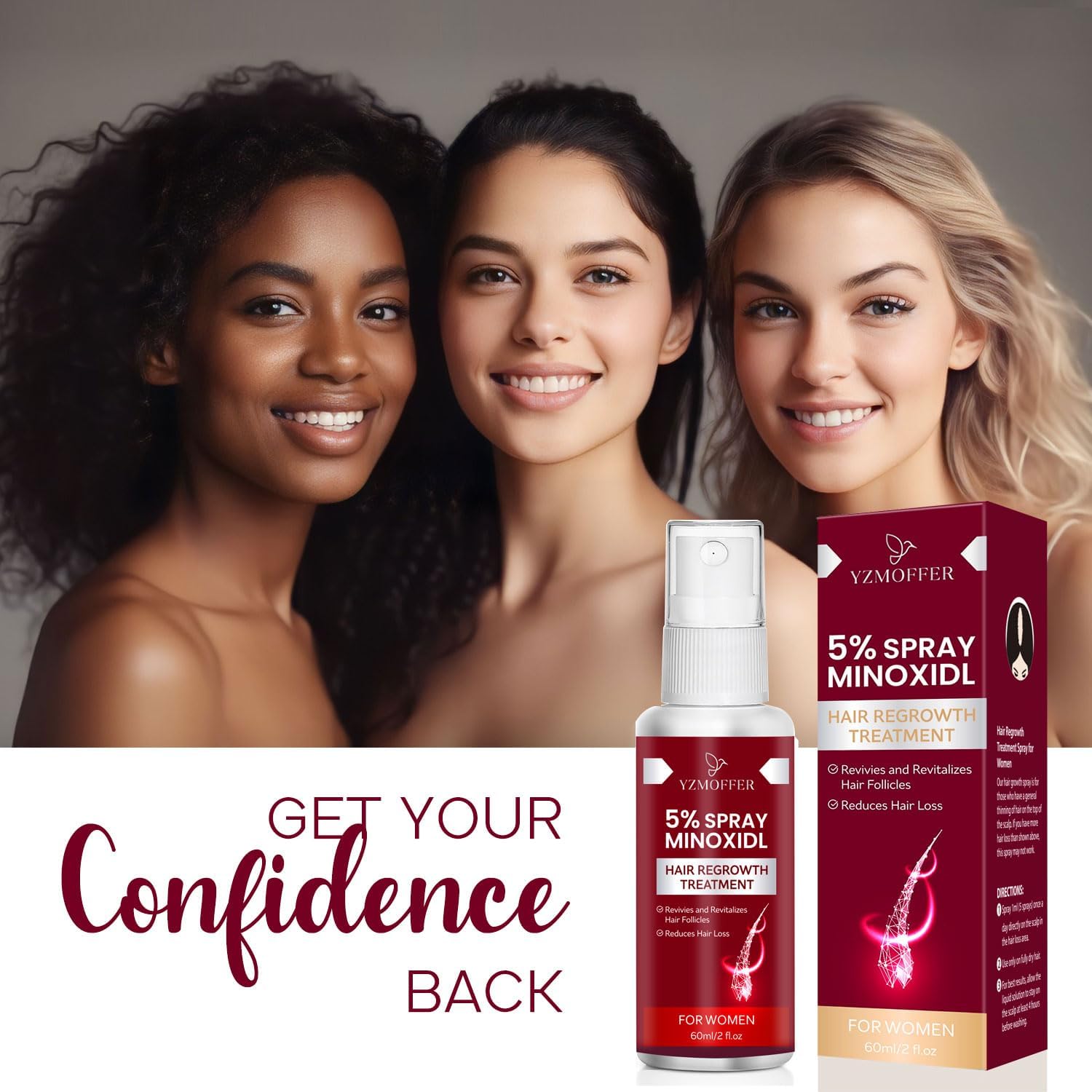 5% Minoxidil Spray for Women Hair Growth: Hair Regrowth Treatment for Thinning Hair and Hair Loss – Topical Extra Strength Treatment for Women – 60ML x 2 Pack - Image 4