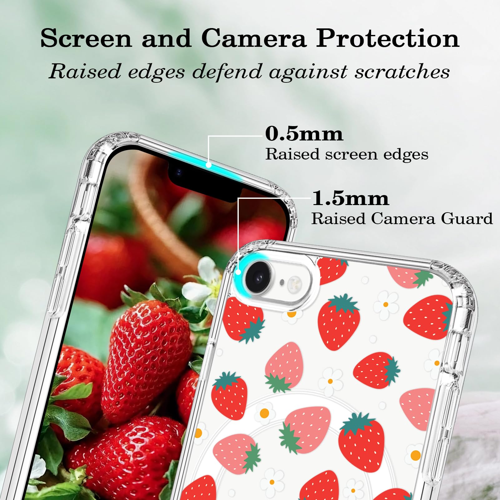 Tcaraersing For IPhone 16 Pro Strawberry Case Clear [Compatible With MagSafe] Fruits Design Magnetic Shockproof [Hard PC Back Soft TPU Edge] Slim Cover For Girls Women IPhone 16 Pro 6.3'', Strawberry