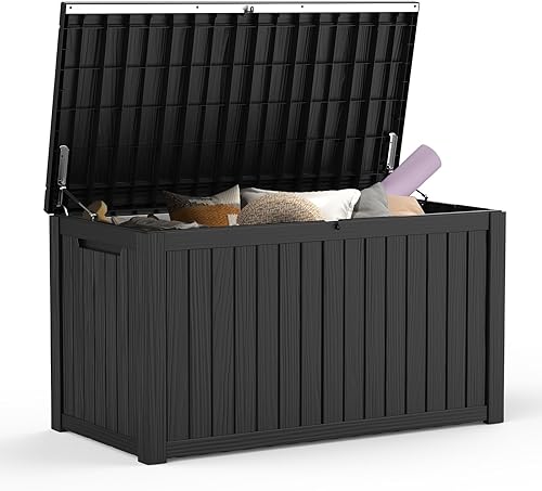 Miniatura 18 de Mars Villa Caja de almacenamiento para exteriores de 31 galones, contenedor de almacenamiento de resina impermeable, resistente a la intemperie y a