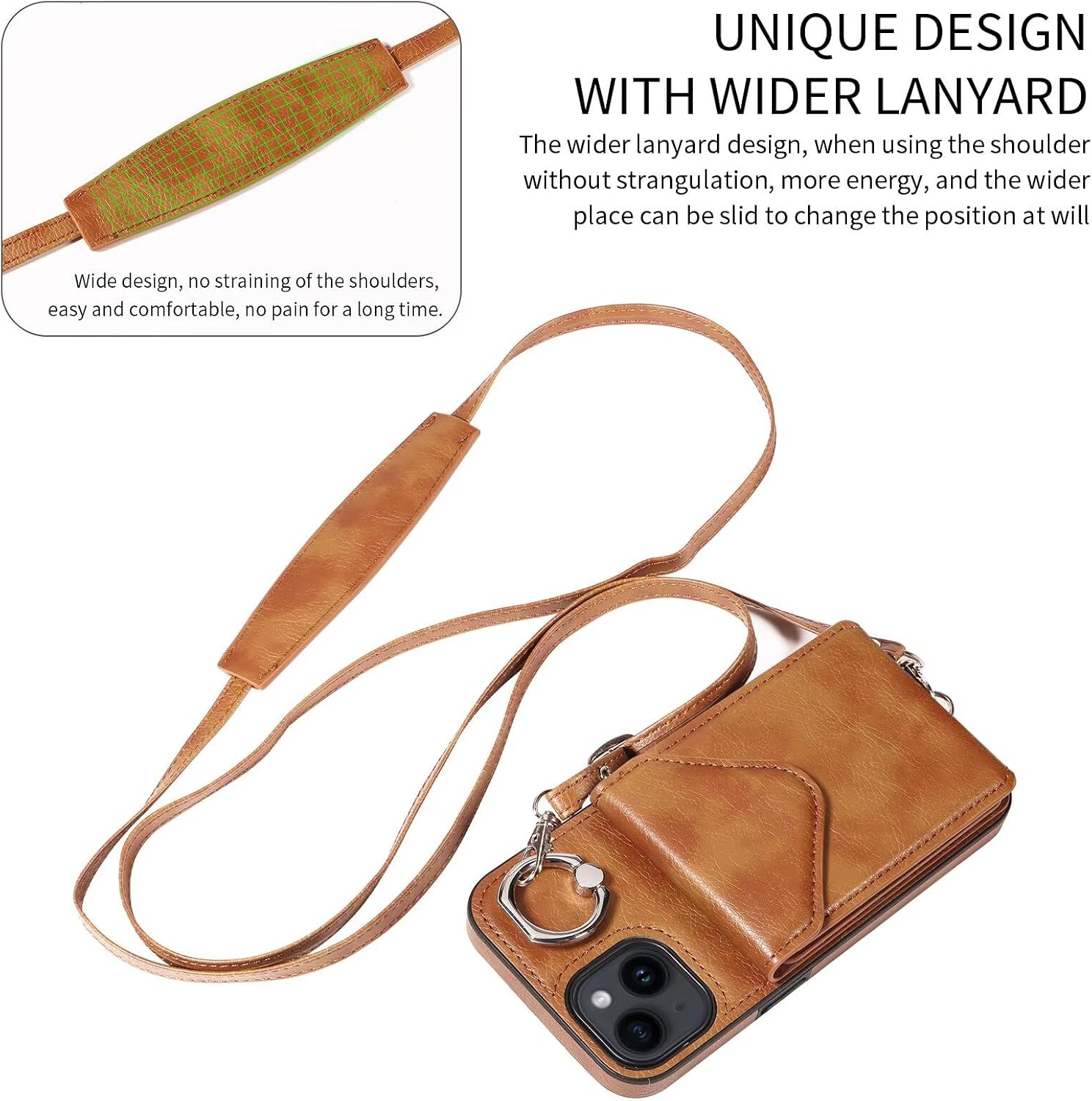 Compatible with iPhone 14 Wallet Case, Premium PU Leather with 5 Card Slots Durable Ring Holder Phone Case with Strap, Ejector Pin & SIM Card Storage, Protective Shockproof Phone Cover Brown