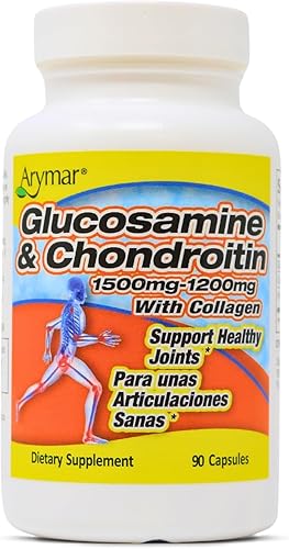 Glucosamina y condroitina 1500mg-1200mg con colágeno, apoya la salud de las articulaciones (90 cápsulaspaquete de 1)