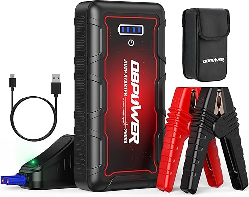 DBPOWER Arrancador de batería portátil de 2500 A pico 74 Wh (hasta 10 L de gasolina8 litros de motor diésel) 12 V con cables de abrazadera