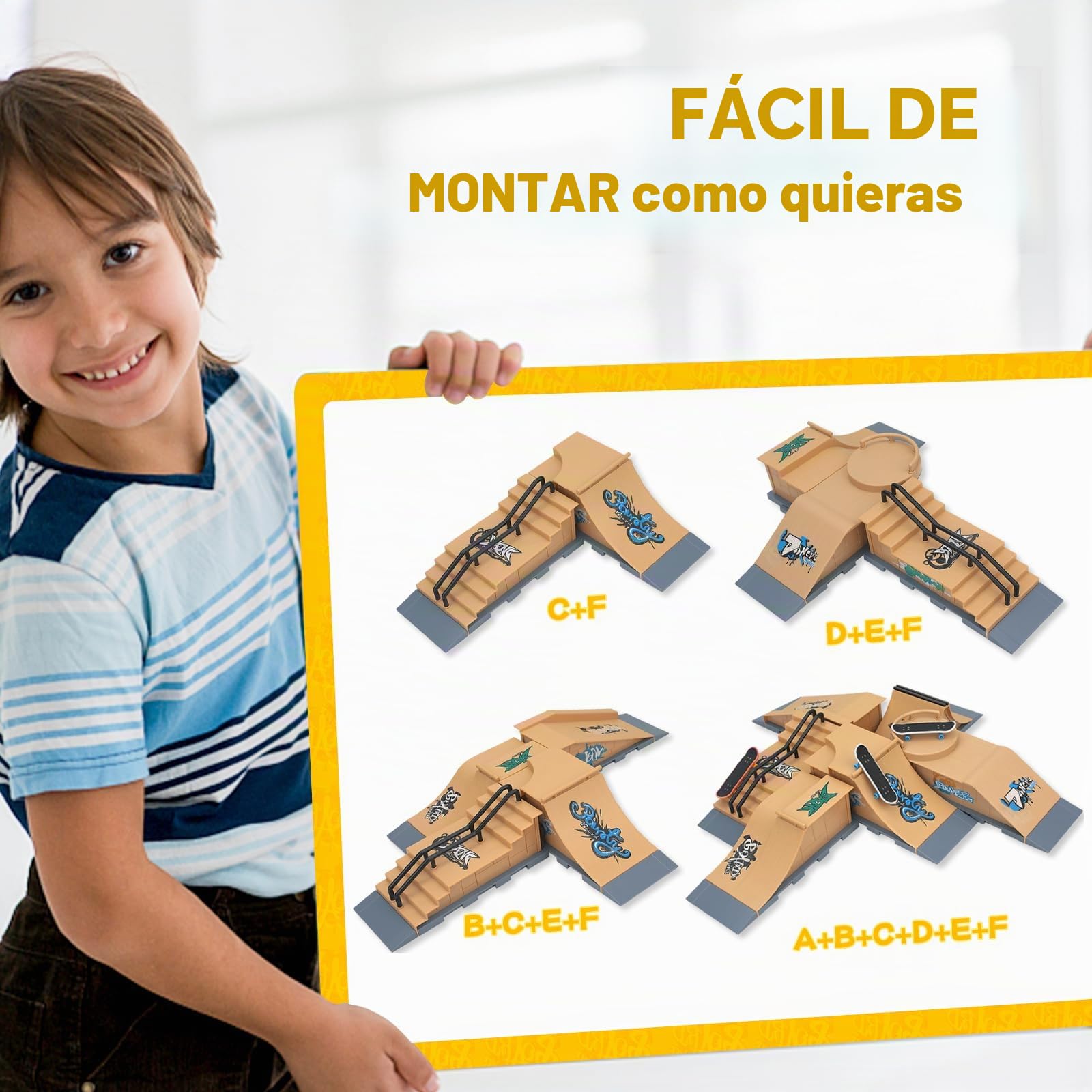 Gr8ware Mini Skateboard Ramp Set con Dedos - Diapasón Park, Juguetes Finger, DIY Assemble, Kit para Adolescentes (6IN1)