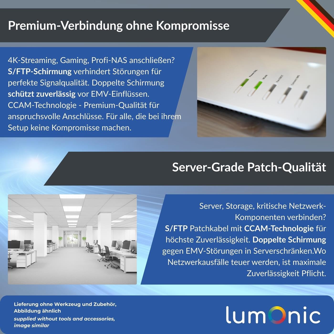 Lumonic LAN Câble de réseau 100m | LAN Câble CAT6 S/FTP | Câble Patch 4x 2x AWG26/7 (échoué) | 250MHz 10 Gbit/s Ethernet