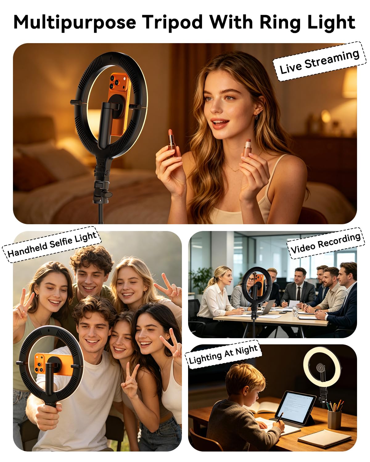 10,2" Magnetisches LED-Ringlicht Mit 76" Verstellbarem Stativ, 5000mAh Wiederaufladbares Selfie-Ringlicht Kompatibel Mit MagSafe Handy, Handyständer 3000K–6500K Beleuchtung Für TikTok, YouTube