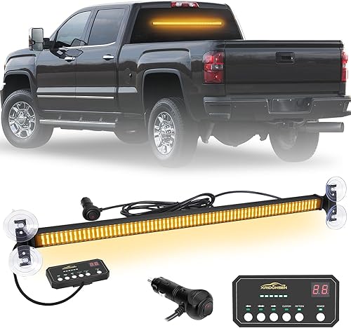 XRIDONSEN Barra de luz estroboscópica LED ámbar de 27 pulgadas, advertencia de emergencia, intermitente, luces interiores de ventana