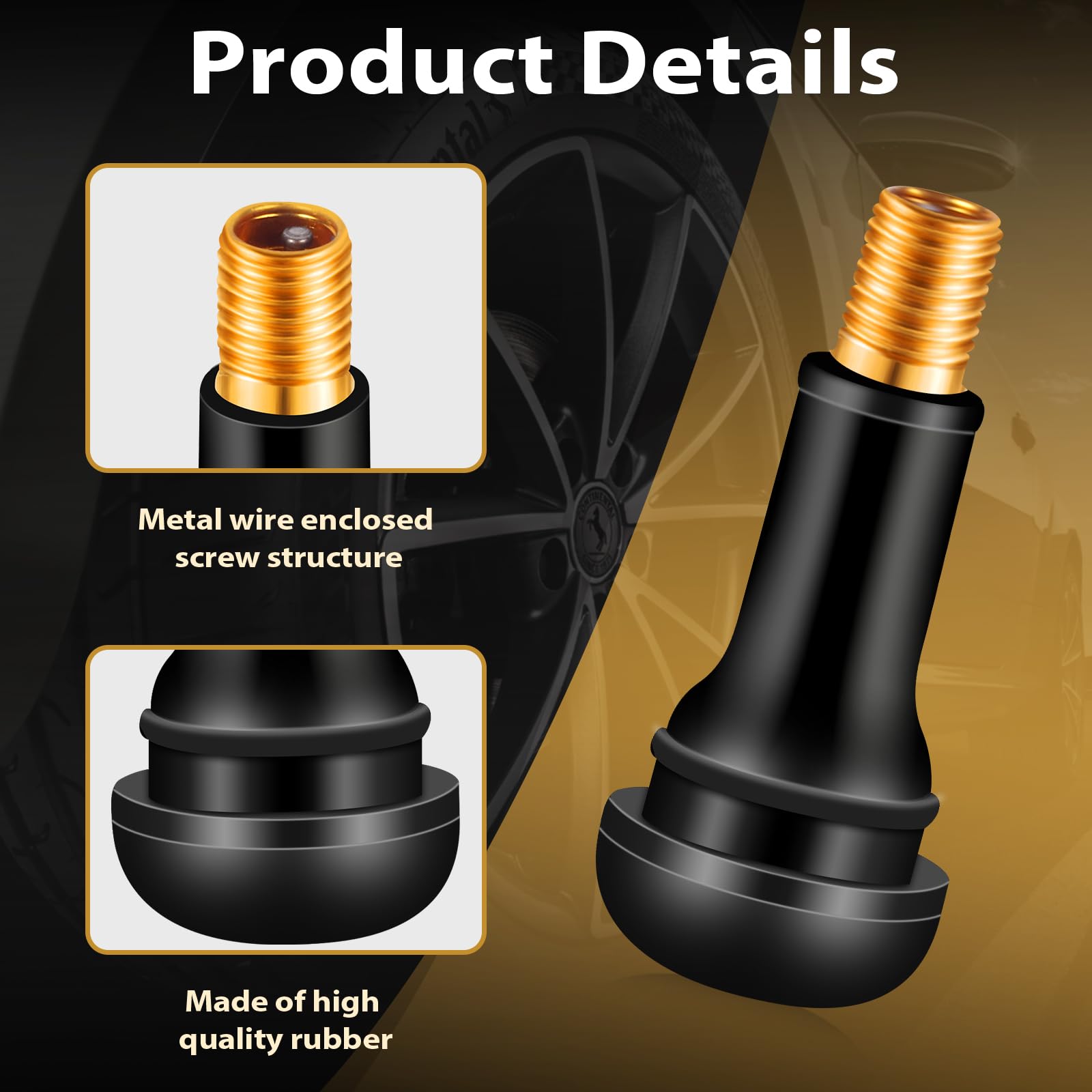 100 TR413 Piezas Válvulas de Goma, Valvulas para neumaticos,Válvula neumáticos Negro, válvula de Goma, válvulas de Goma para Llantas, Tapas para válvulas Goma,para Coches,Motos