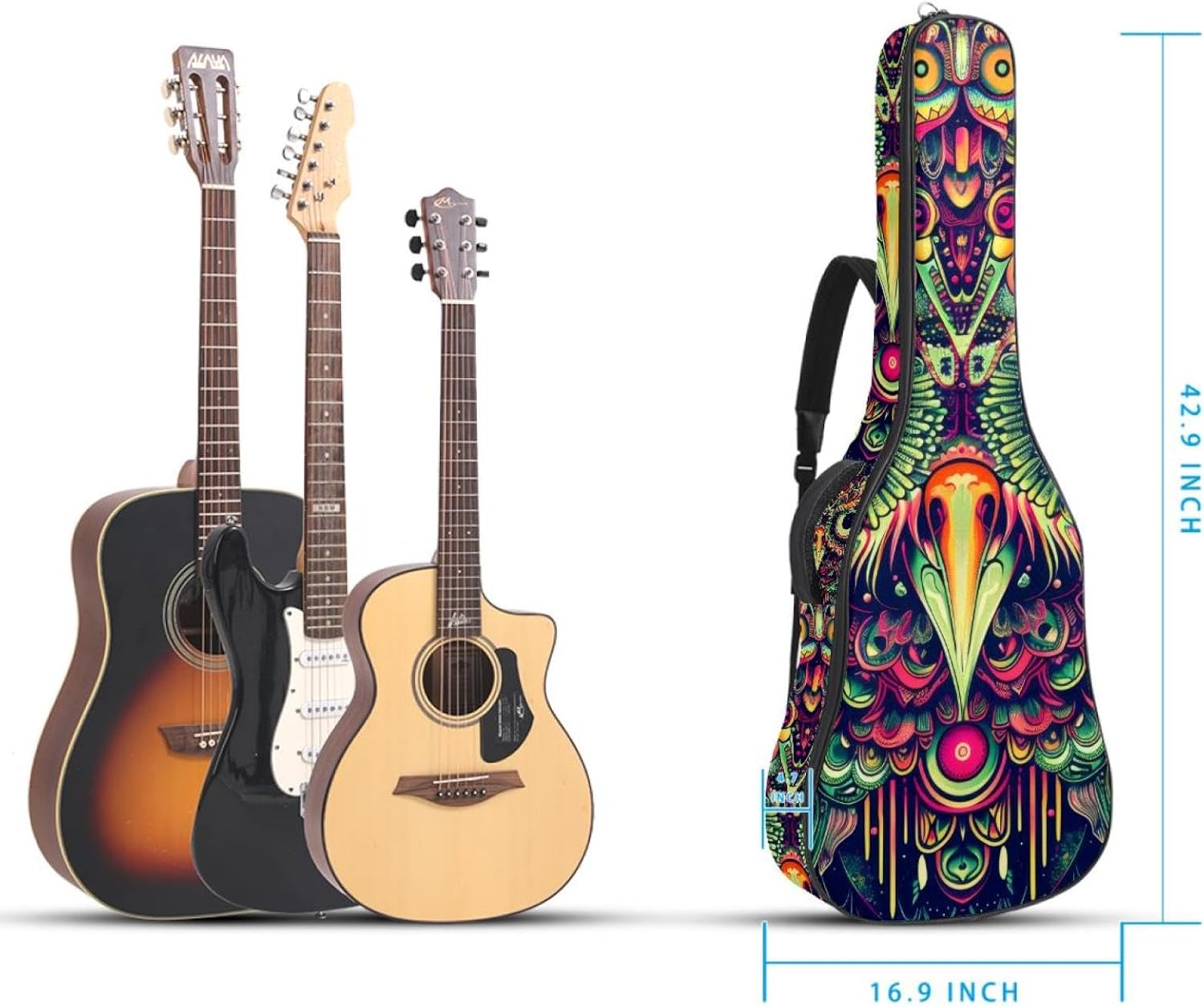 Acoustic Guitar Bag, 40 41 42 Inch Guitar Case Cover Soft Guitar Gig Bag for Acoustic Electric Bass Classical Guitar, Owl Art Pattern