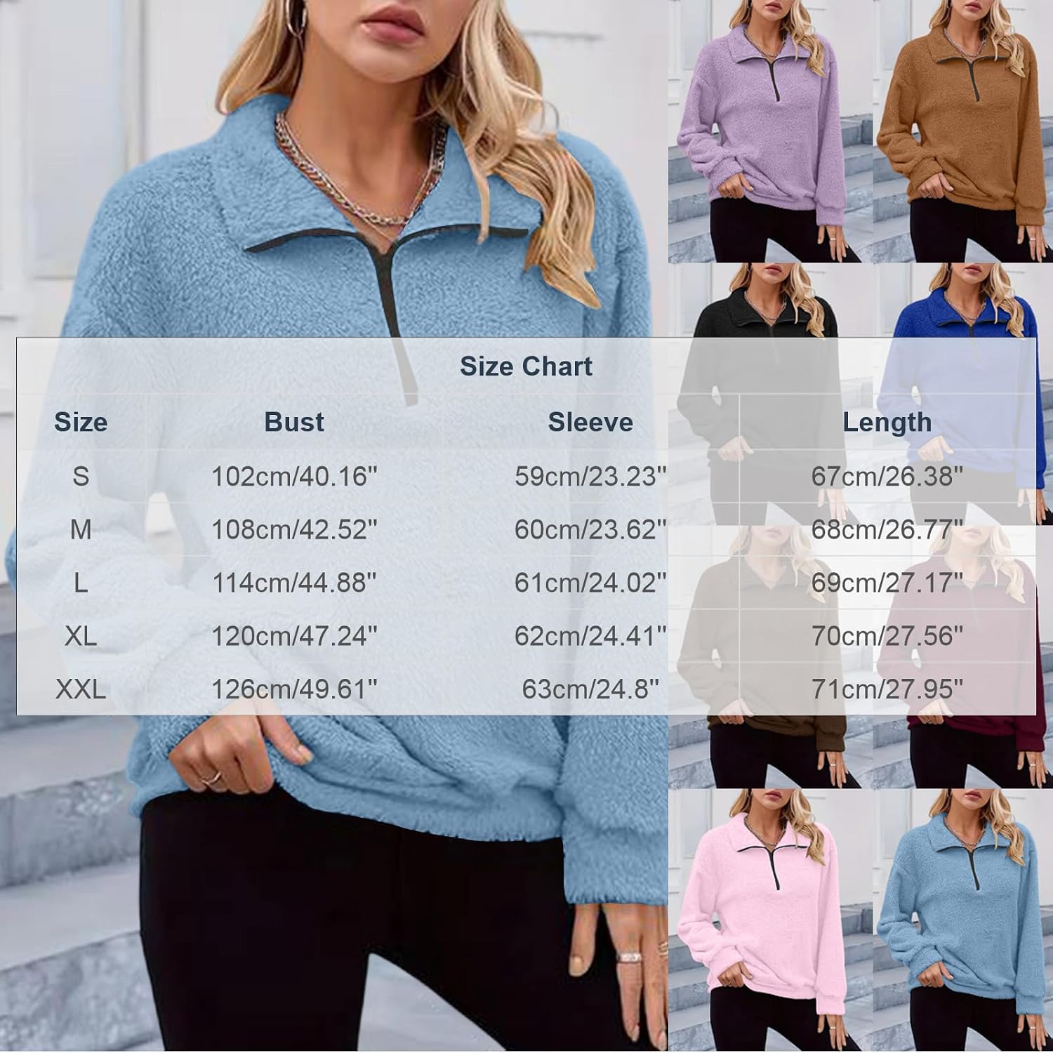 Women Half Zip Fleece Shirt Stand Collar Loose Long Sleeve Pullover