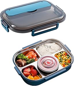 Nachar Stainless Steel Bento Box for Adults & Kids,5 Compartments Divided Lunch Box, Insulated Food Storage Container with Soup Bowl Chopsticks Spoon, Lunch Container for Home Office Outdoor